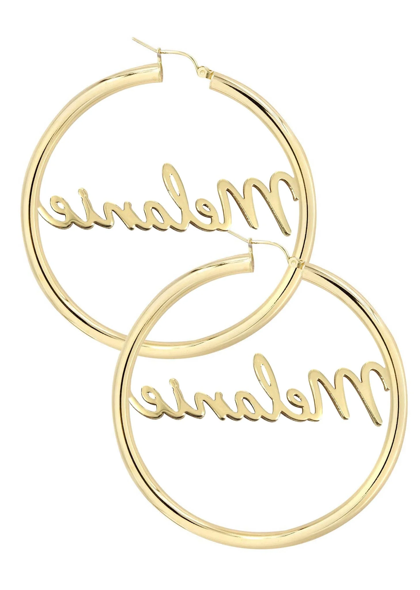 14K Ladies Script Name Plate Hoop Earrings - Image 2