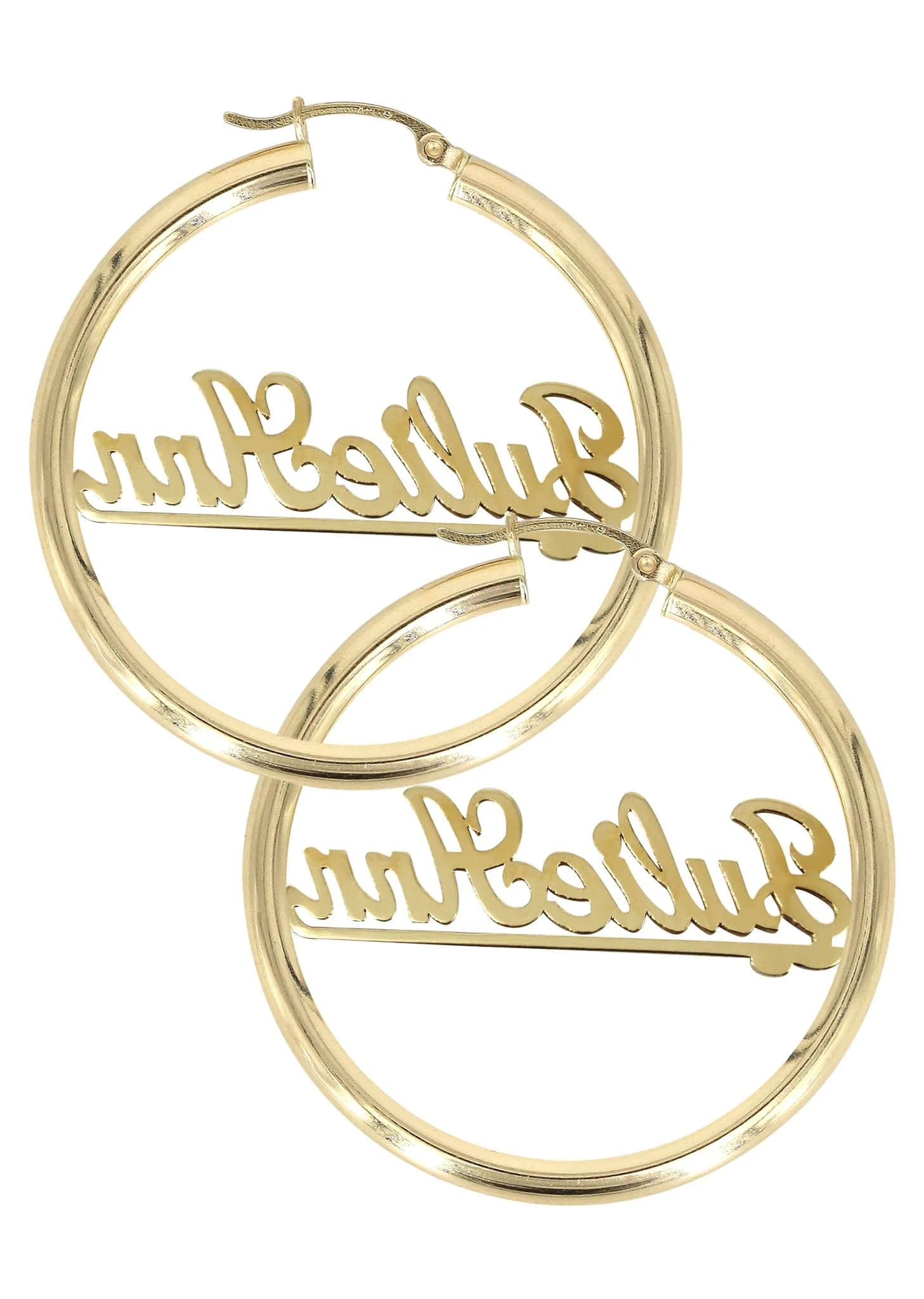 14K Ladies Two Name Name Plate Hoop Earrings - Image 2