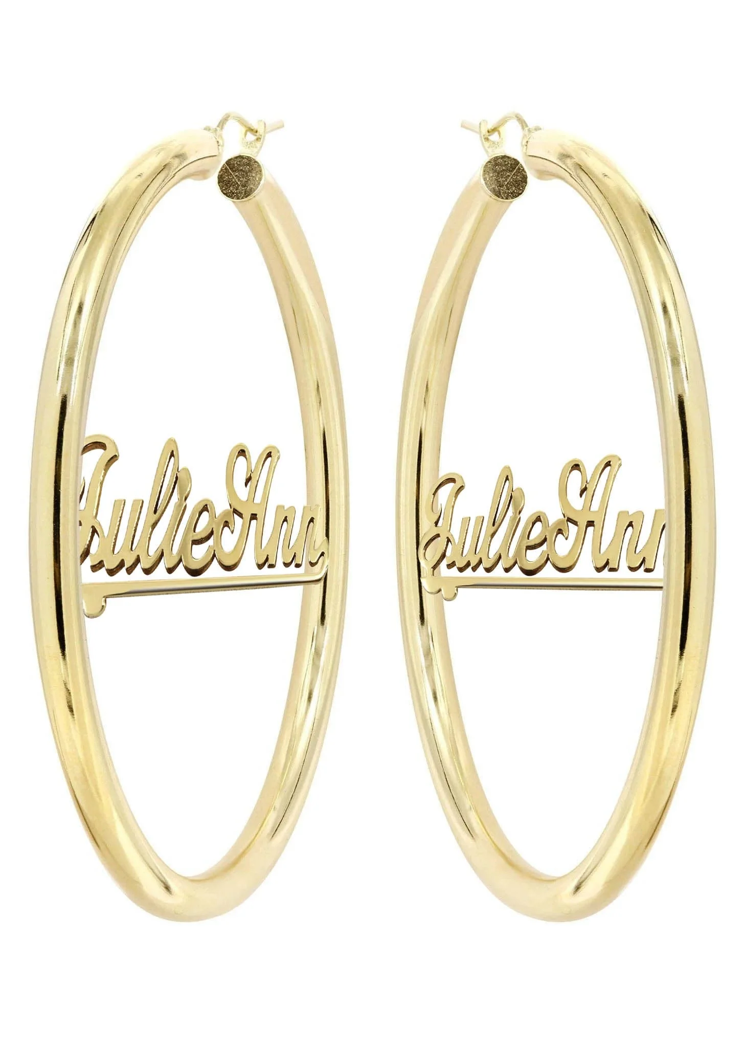 14K Ladies Two Name Name Plate Hoop Earrings - Image 3