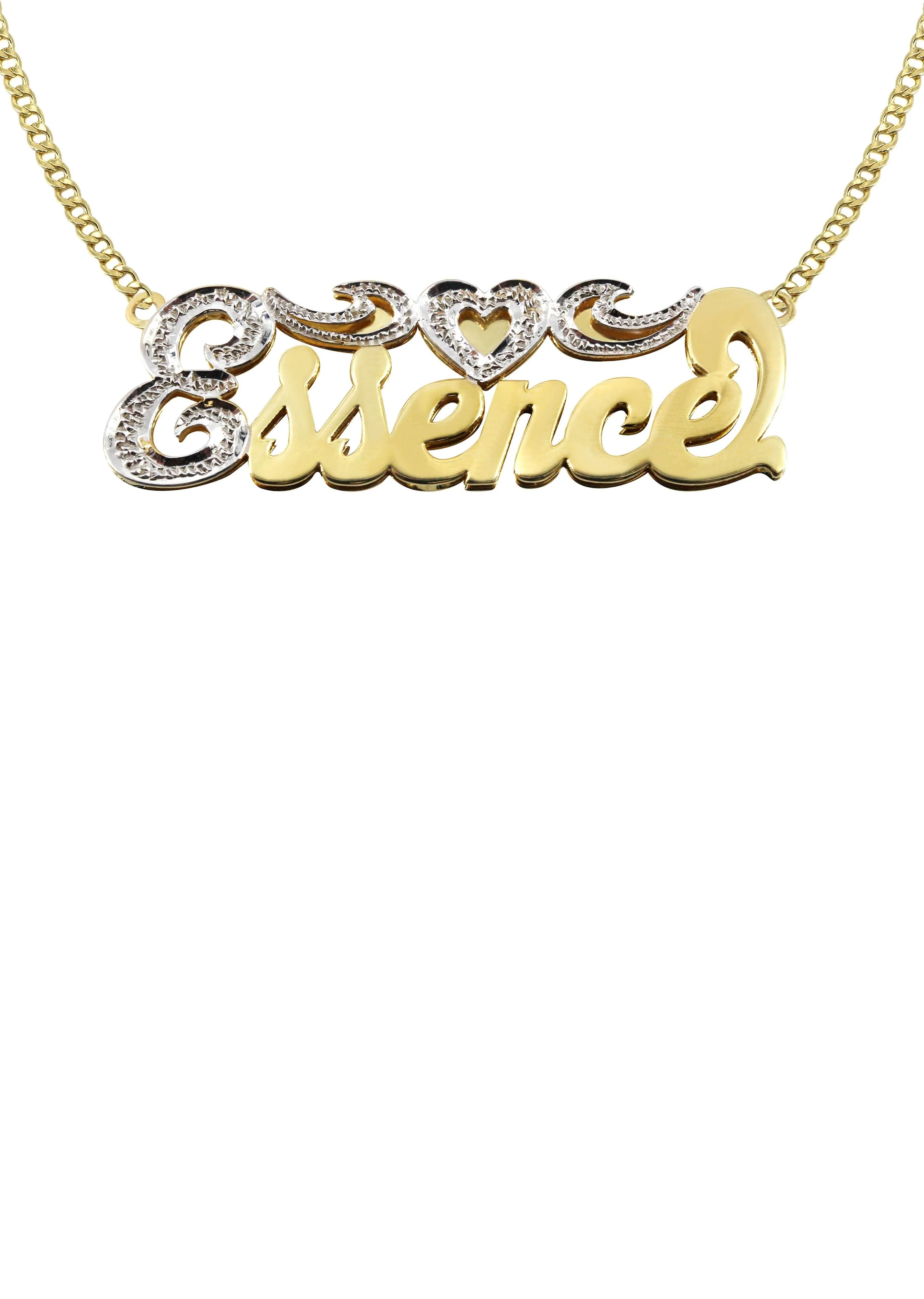 14K Gold  Two Tone Diamond Cut Name Plate Necklace | Style #57
