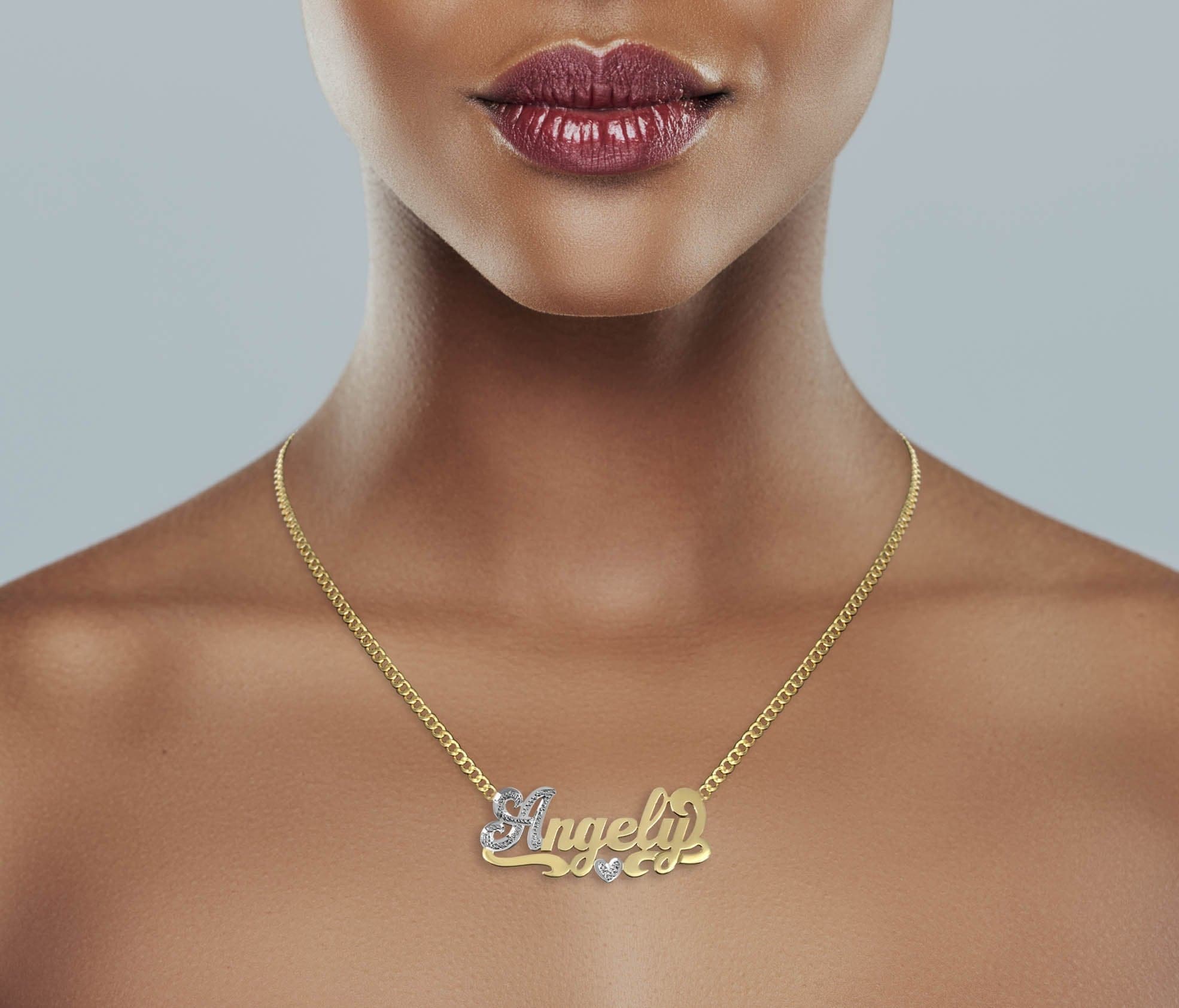 14K Gold Two Tone Name Plate Necklace | Style #7 - Image 4