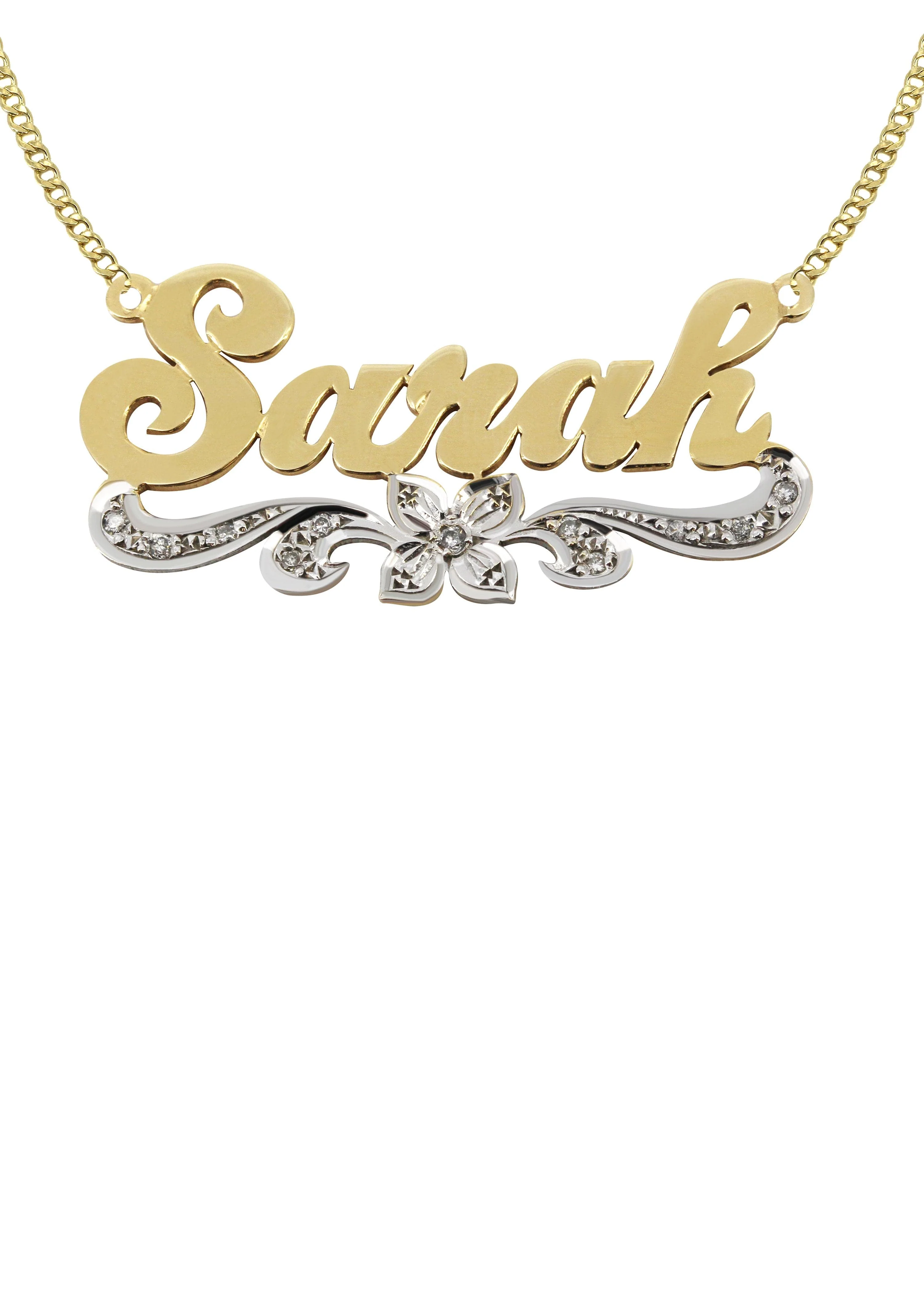 14K Gold Two Tone Name Plate Necklace | Style #77