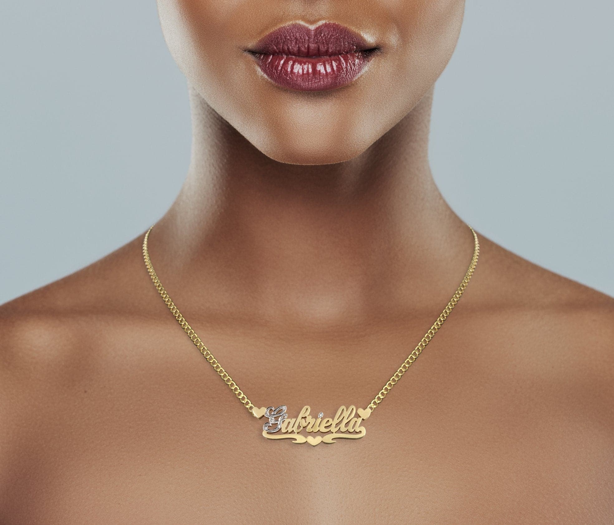 14K Gold Two Tone Name Plate Necklace | Style #17 - Image 4