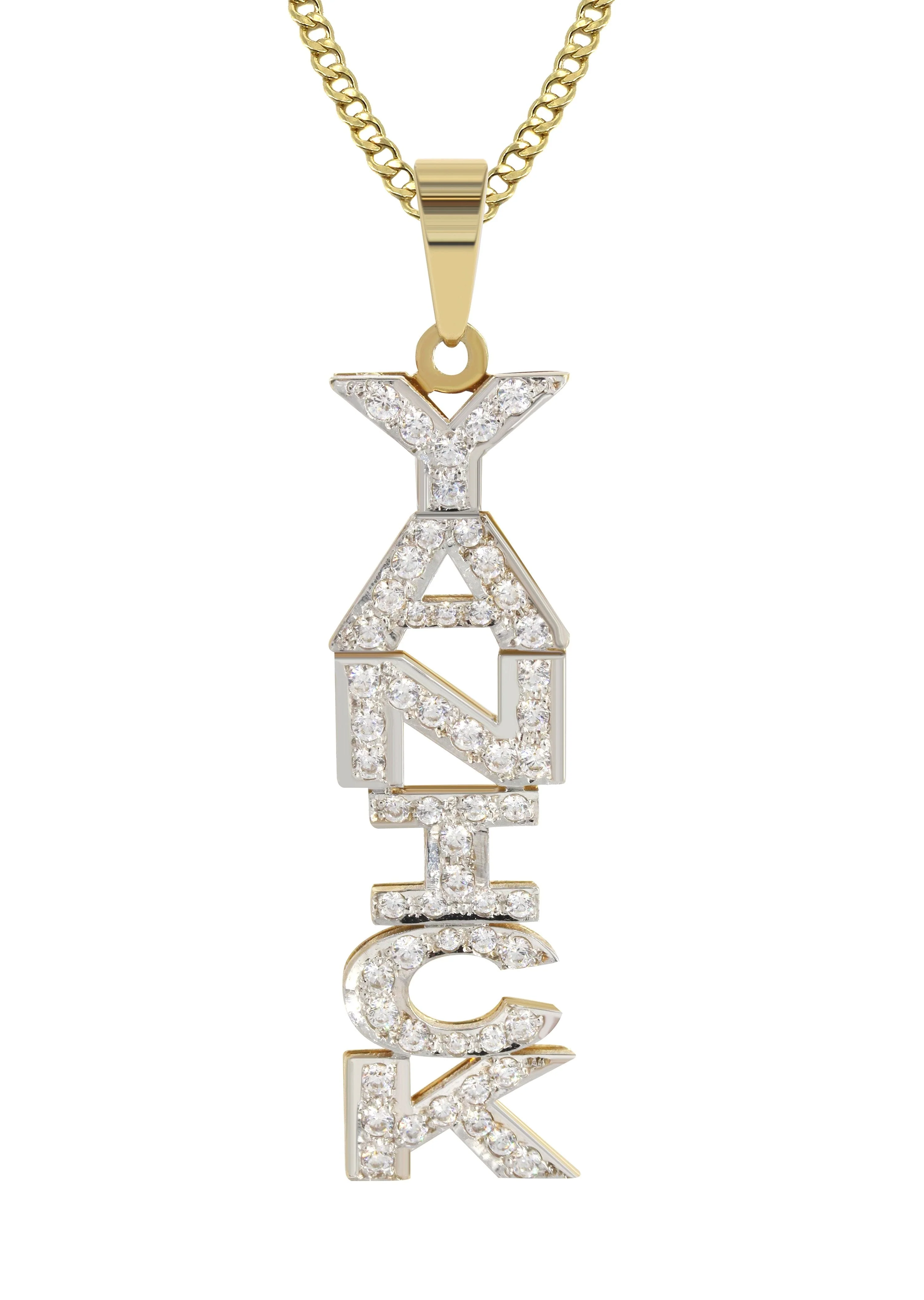 14K Gold  Vertical with Diamonds Name Plate Necklace | Style #13