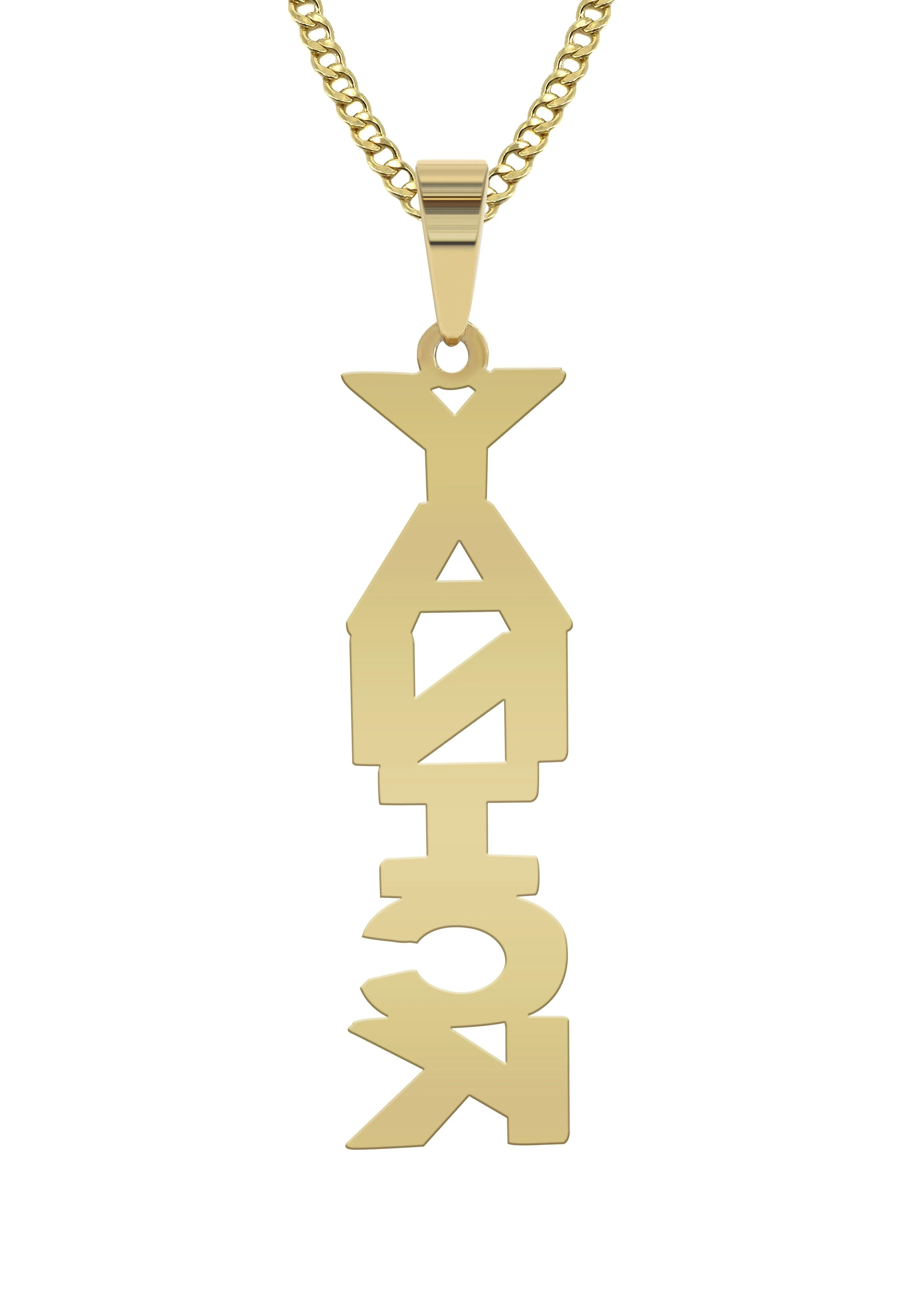 14K Gold  Vertical with Diamonds Name Plate Necklace | Style #13 - Image 2