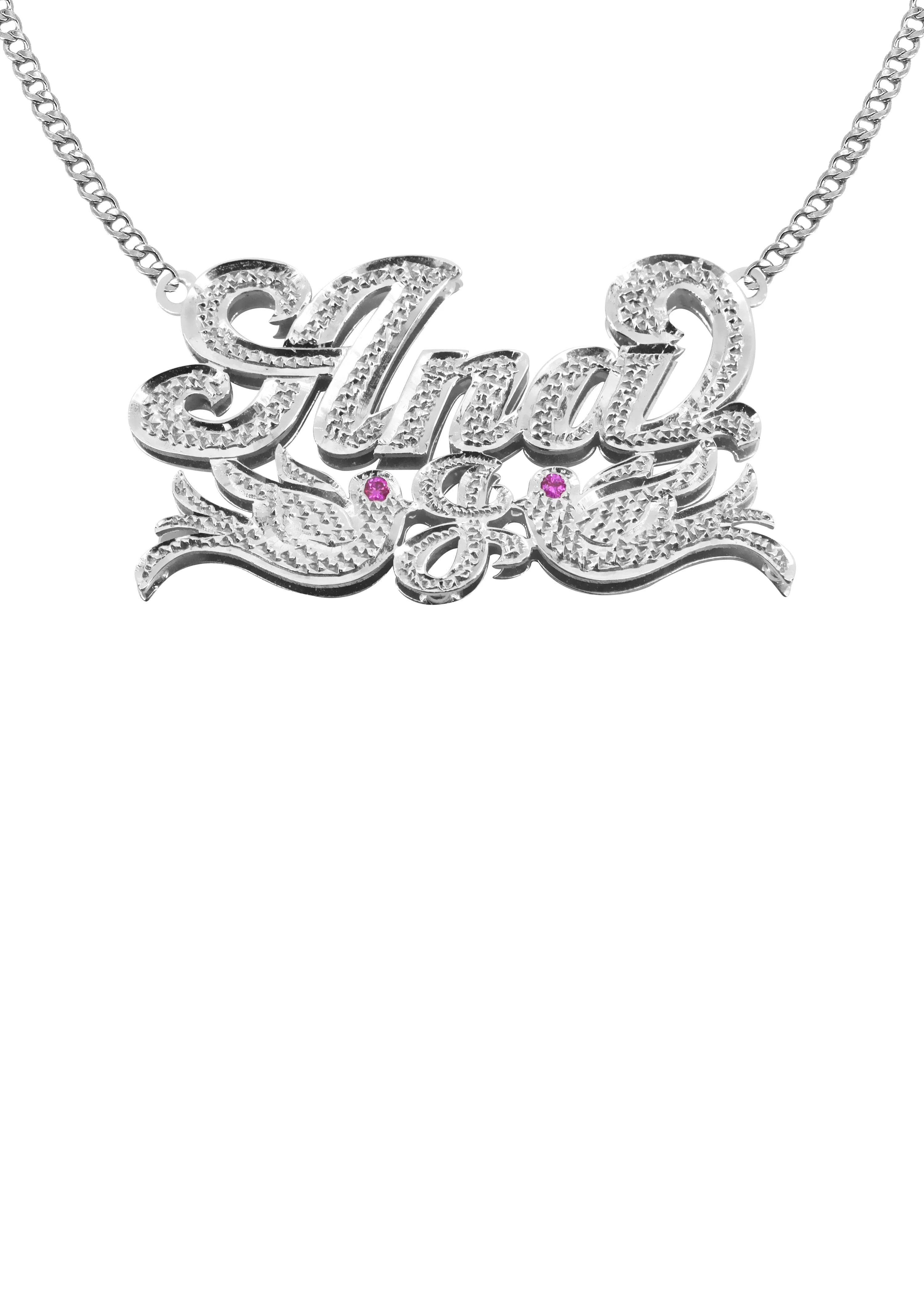 14K White Gold Diamond Cut Name Plate Necklace | Style #37