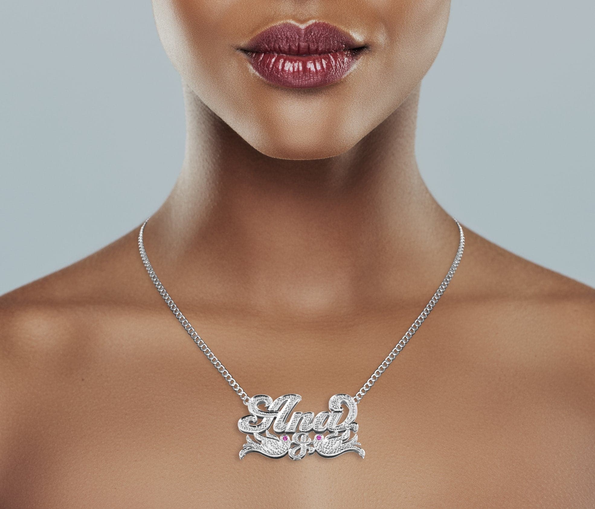 14K White Gold Diamond Cut Name Plate Necklace | Style #37 - Image 4
