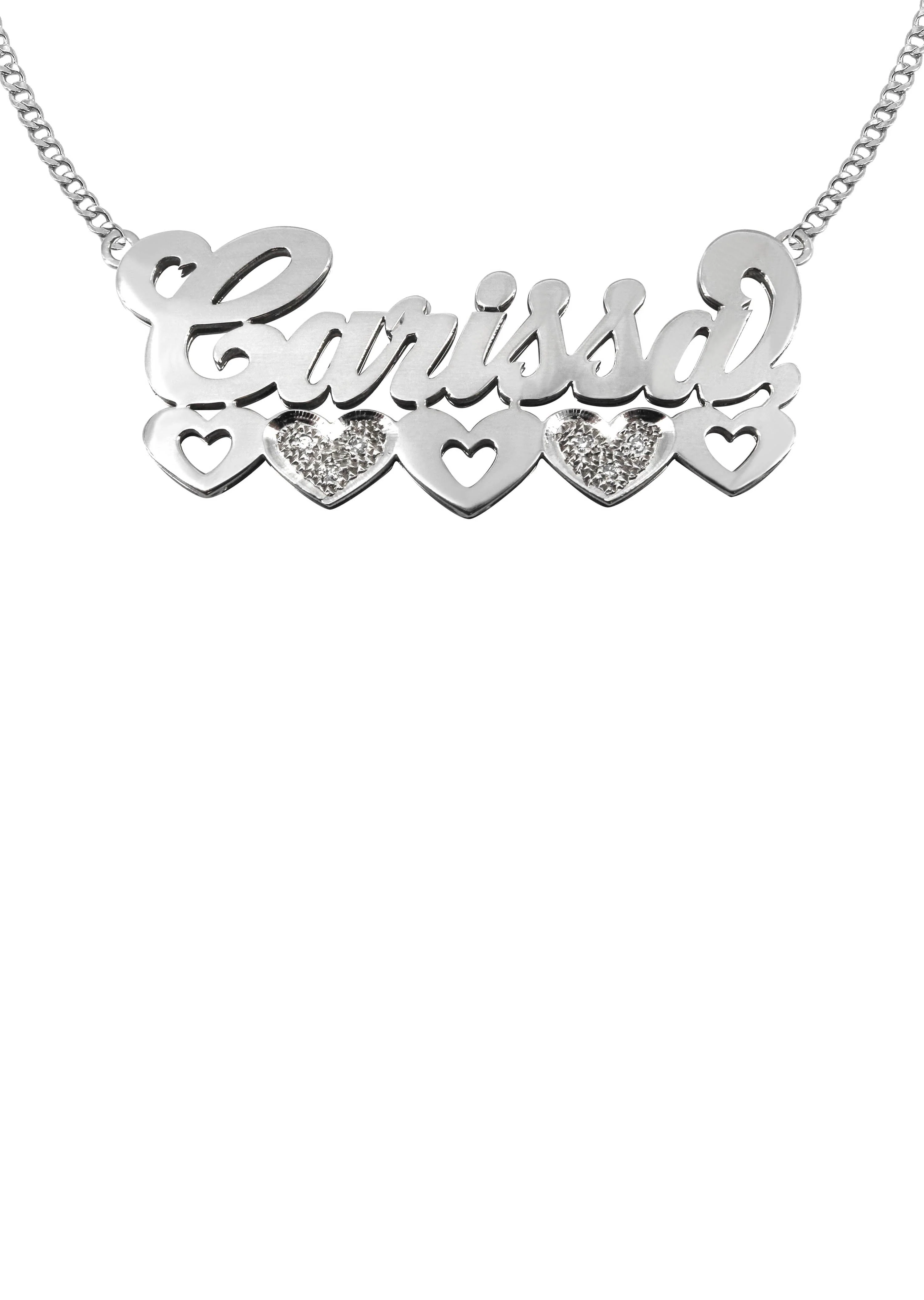 14K White Gold with Diamonds Name Plate Necklace | Style #118