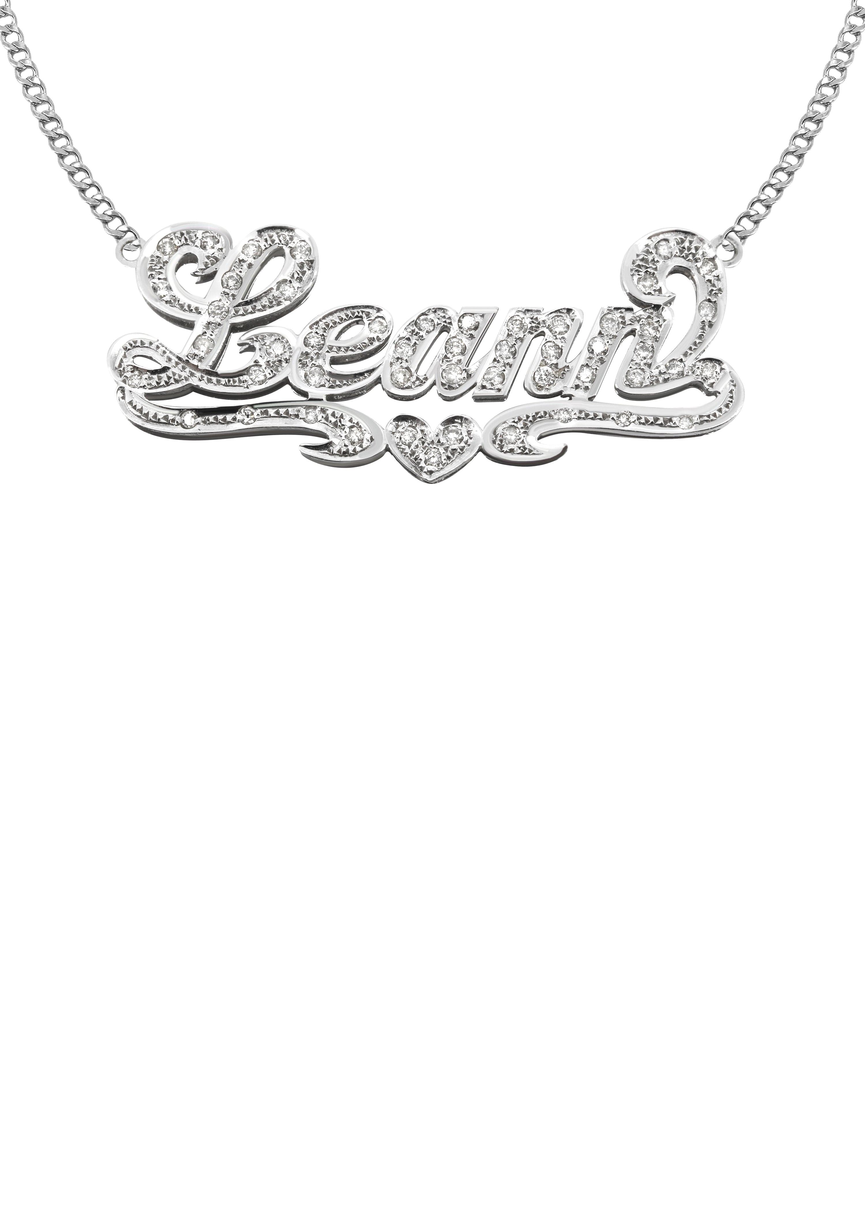 14K White Gold with Diamonds Name Plate Necklace | Style #9