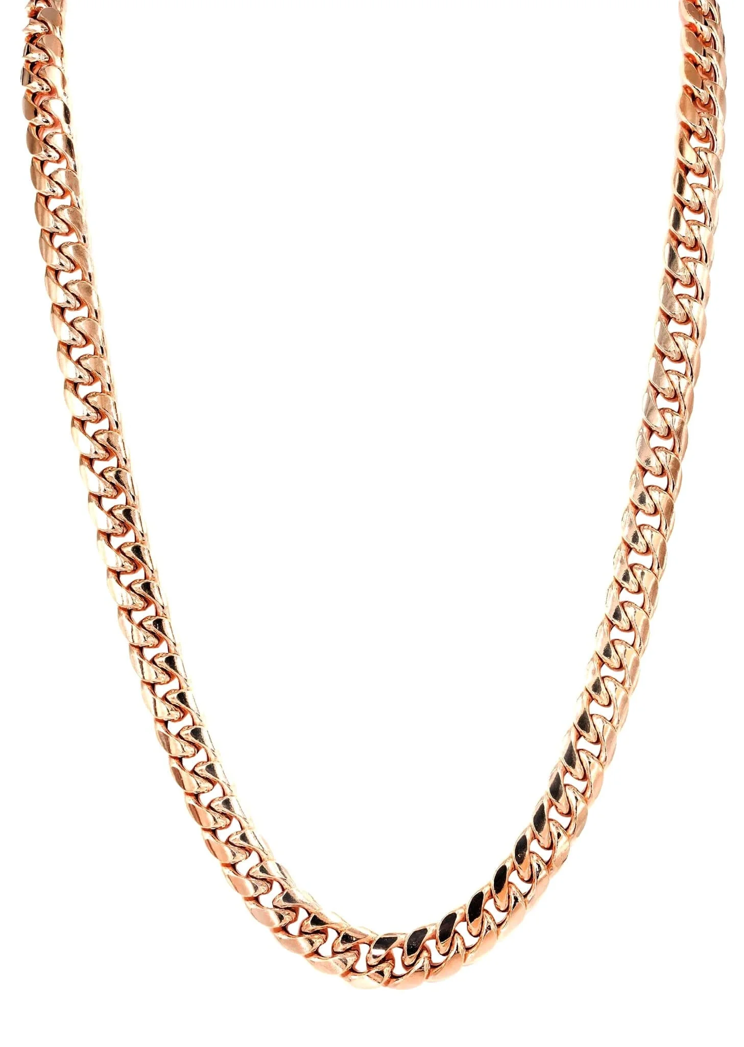 Semi Solid  Rose Miami Cuban Link Chain - 14K Rose Gold Chain - - Image 3