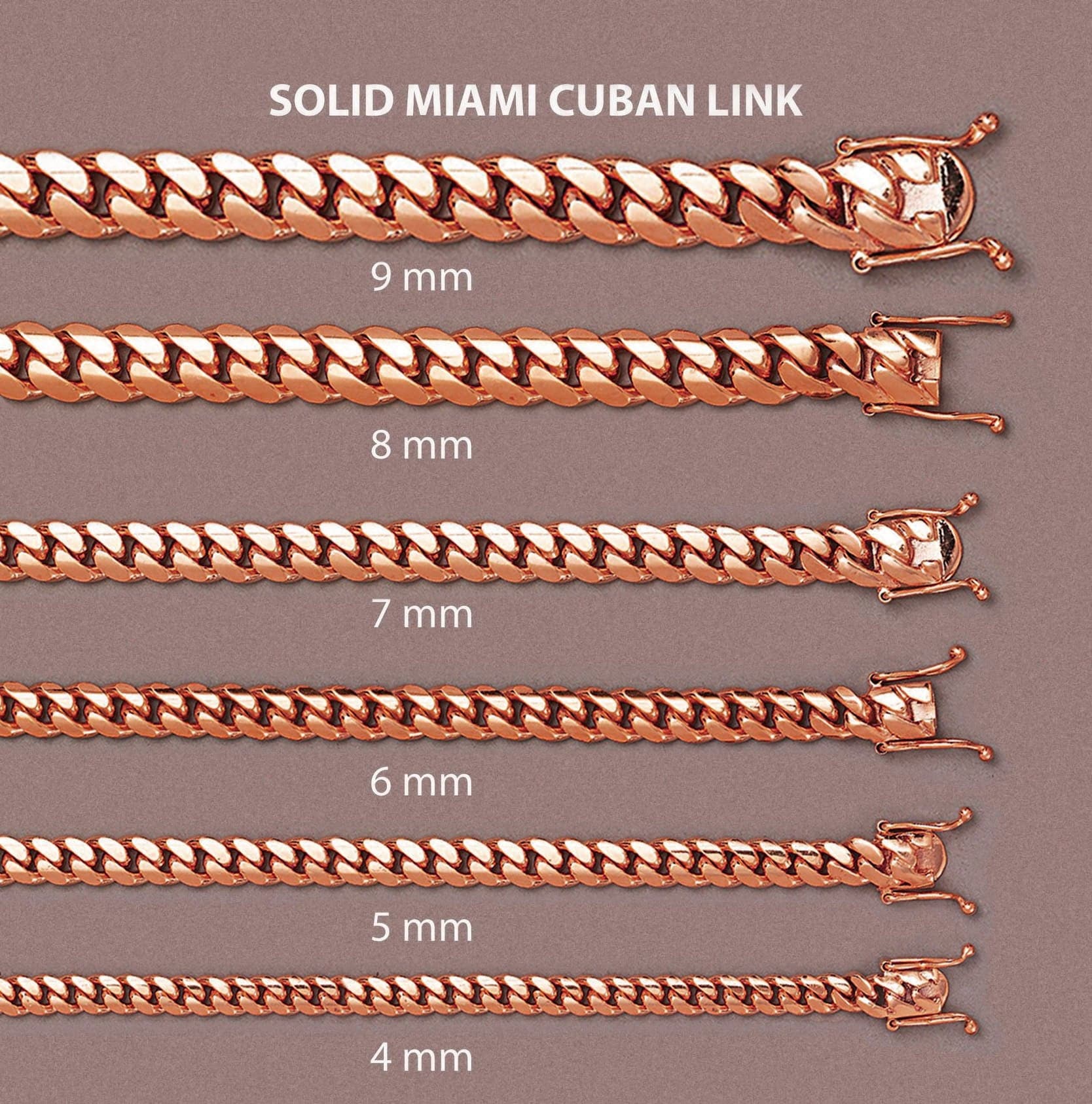 Solid Miami Cuban Link Chain 14K Rose Gold - Image 7