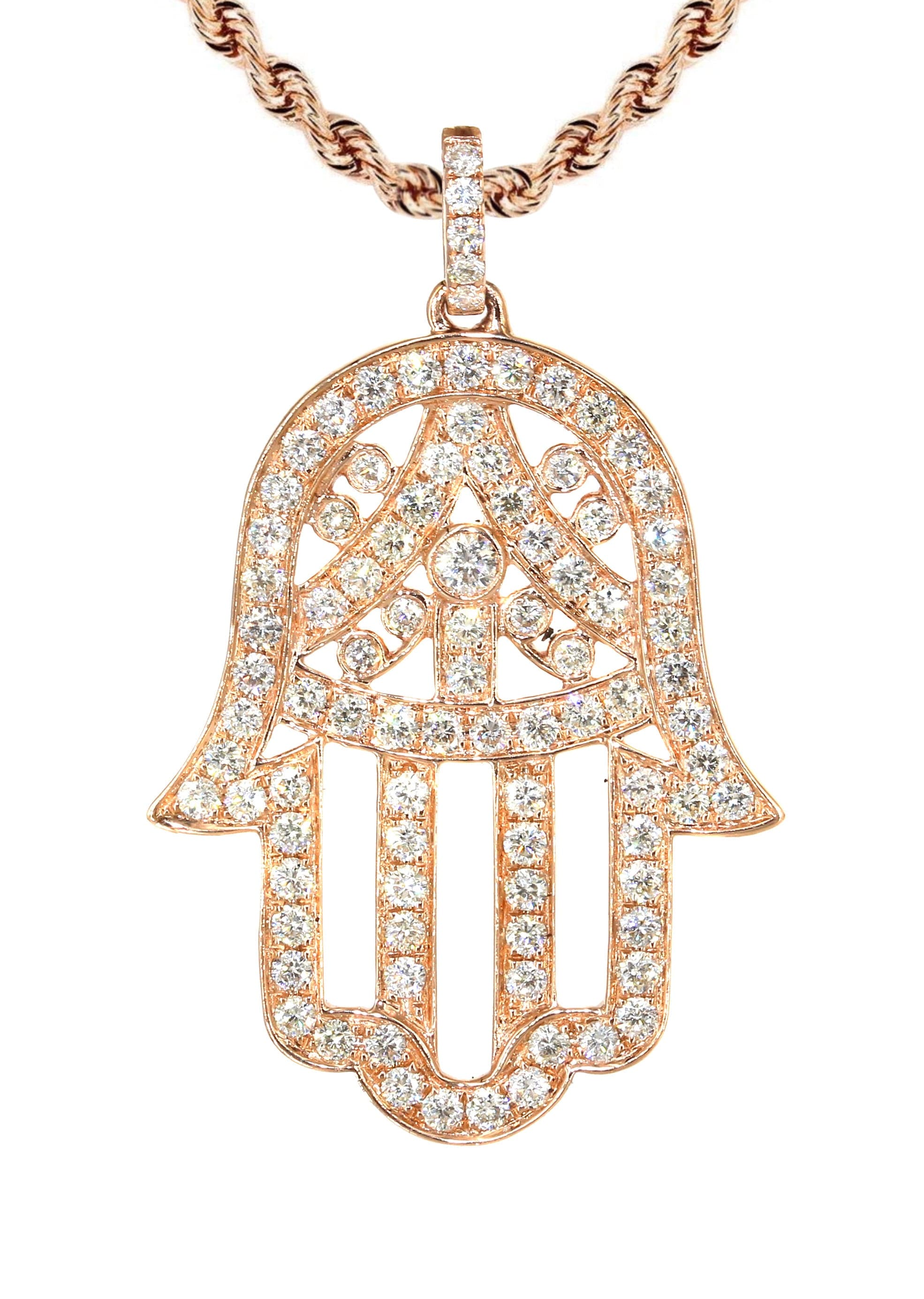 14K Rose Gold Diamond Hamsa Necklace | 2.02 Carats - Image 2