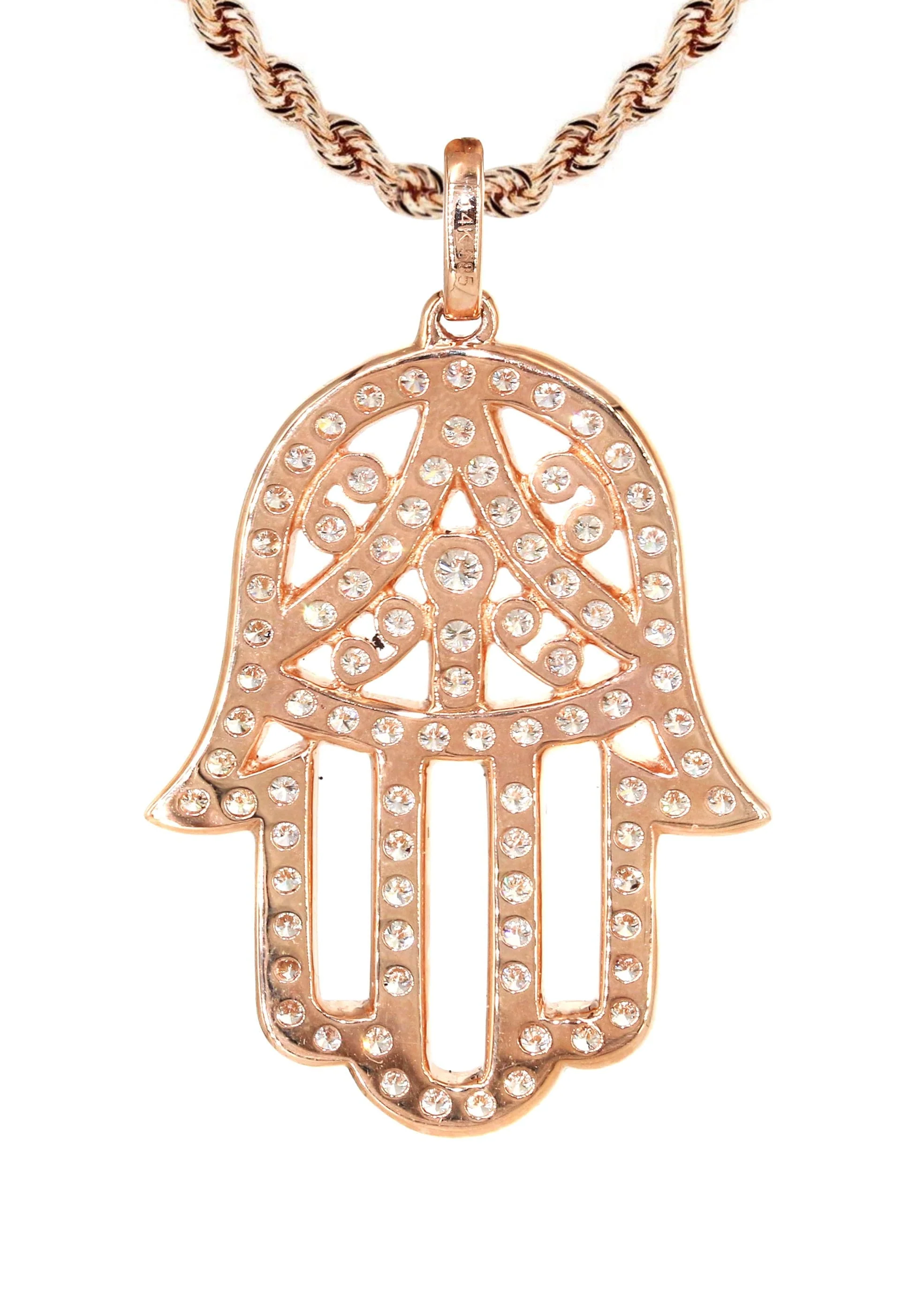 14K Rose Gold Diamond Hamsa Necklace | 2.02 Carats - Image 3