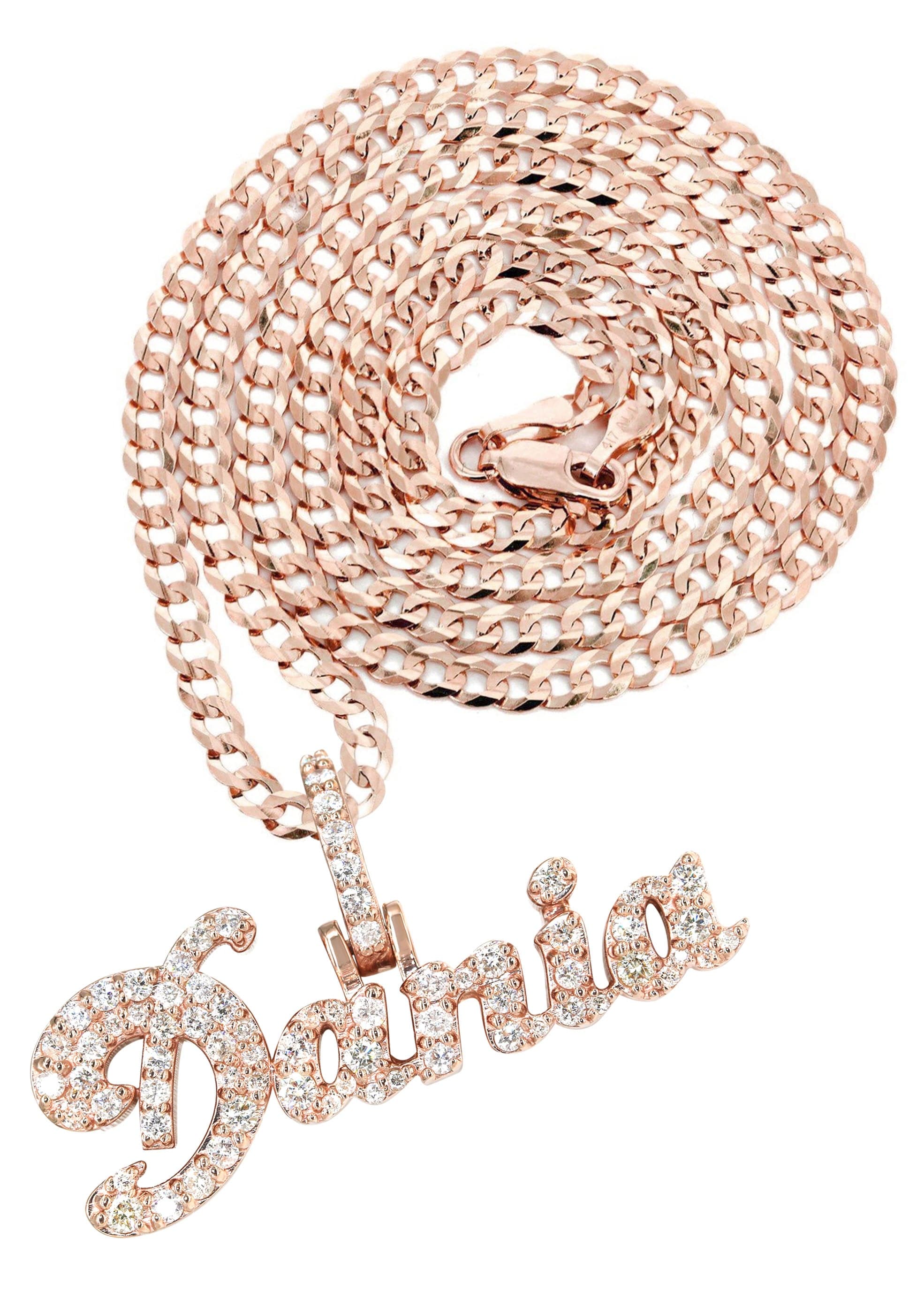 14K Rose Gold  Full Diamond Name Plate Necklace | Style #116 - Image 2