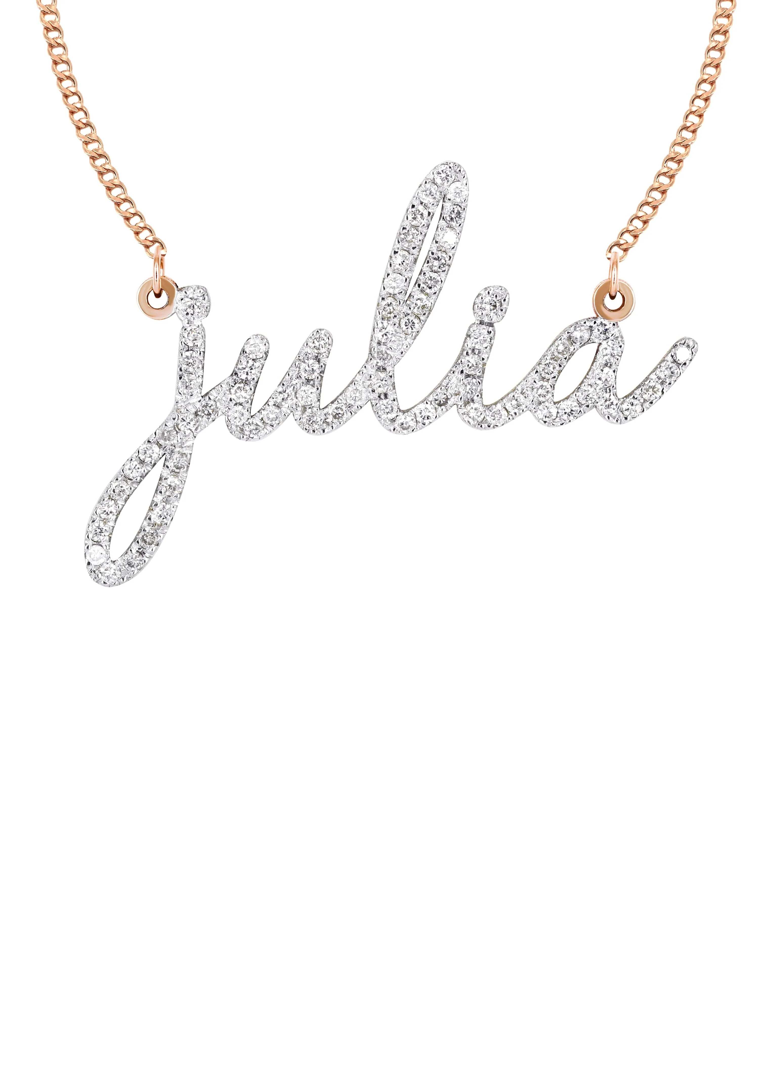 14K Rose Gold Full Diamond Script Name Necklace | Style #117