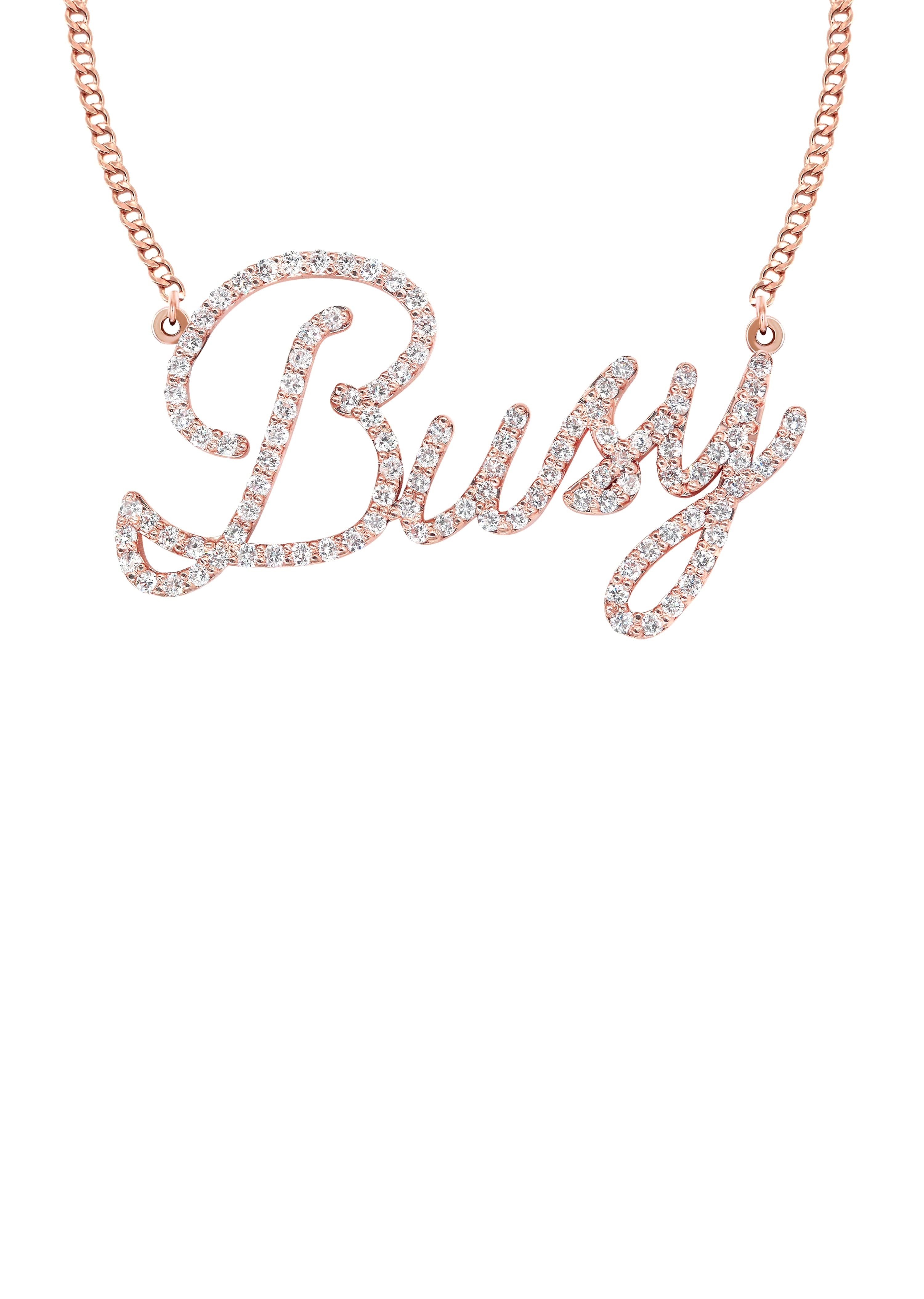 14K Rose Gold  Full Diamond Script Name Plate Necklace | Style #114