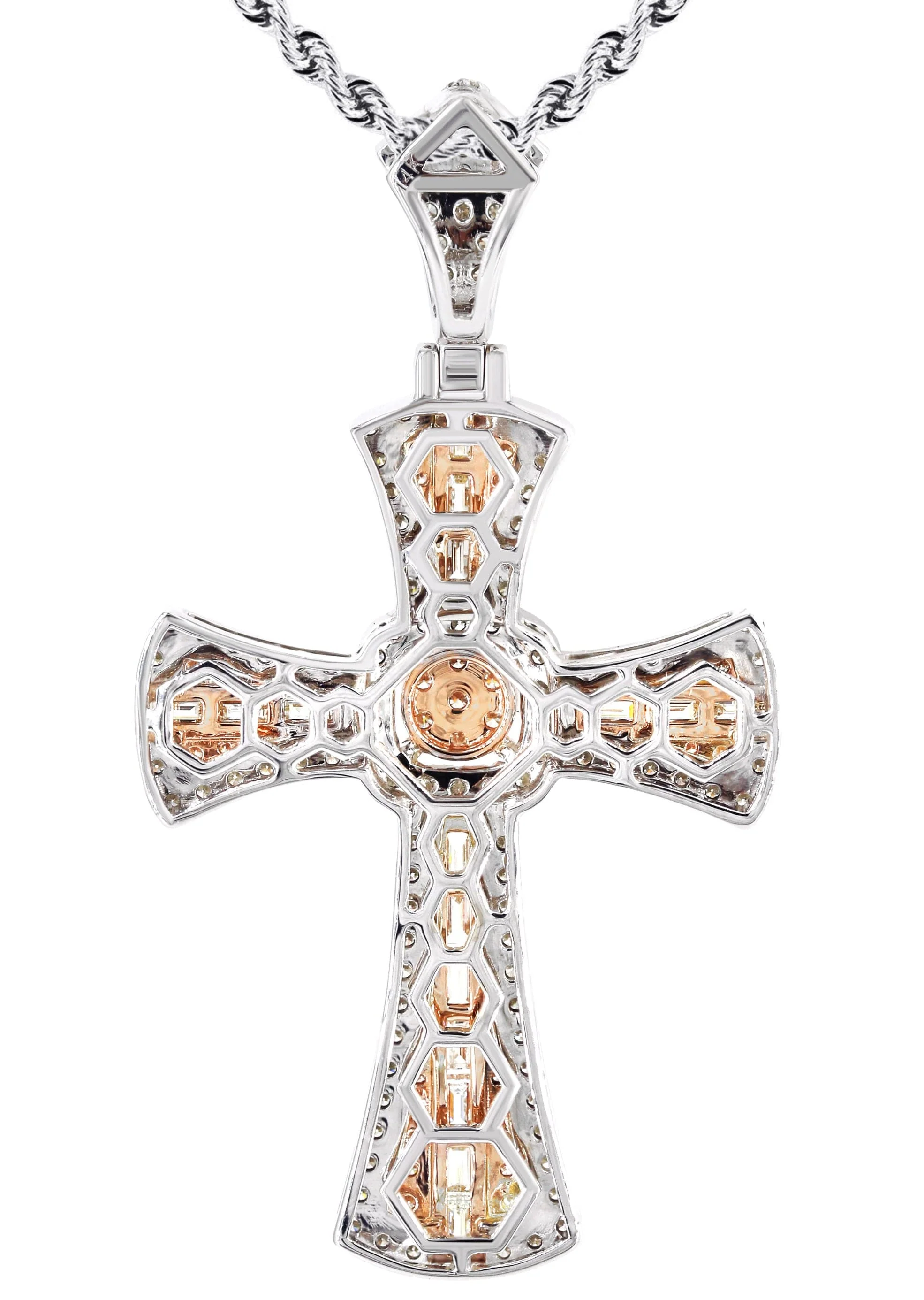 14K Two Tone Gold Diamond Cross Necklace | 2.46 Carats - Image 3
