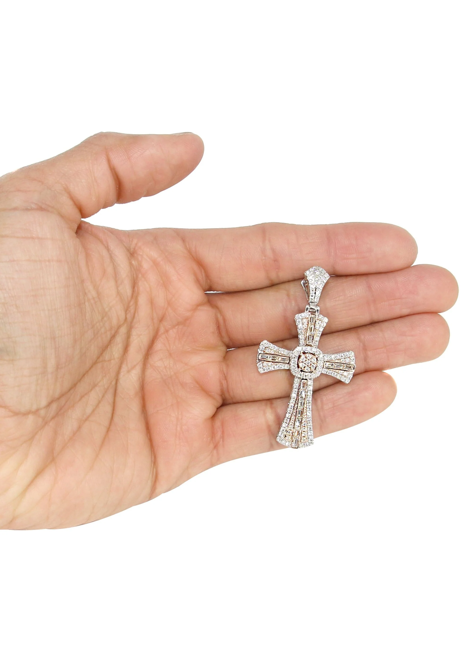 14K Two Tone Gold Diamond Cross Necklace | 2.46 Carats - Image 5