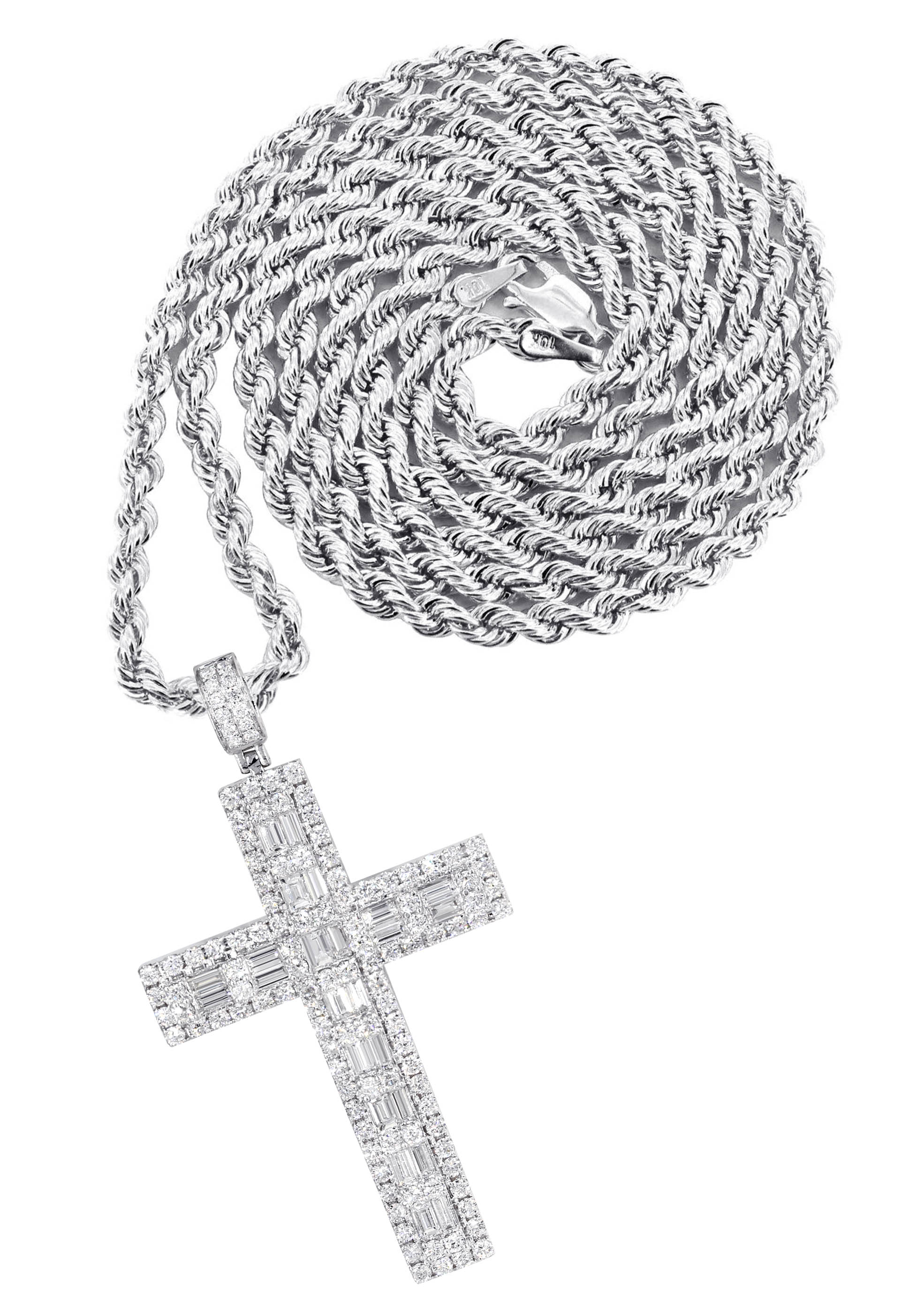 14K White Gold Diamond Cross Necklace | 4.56 Carats