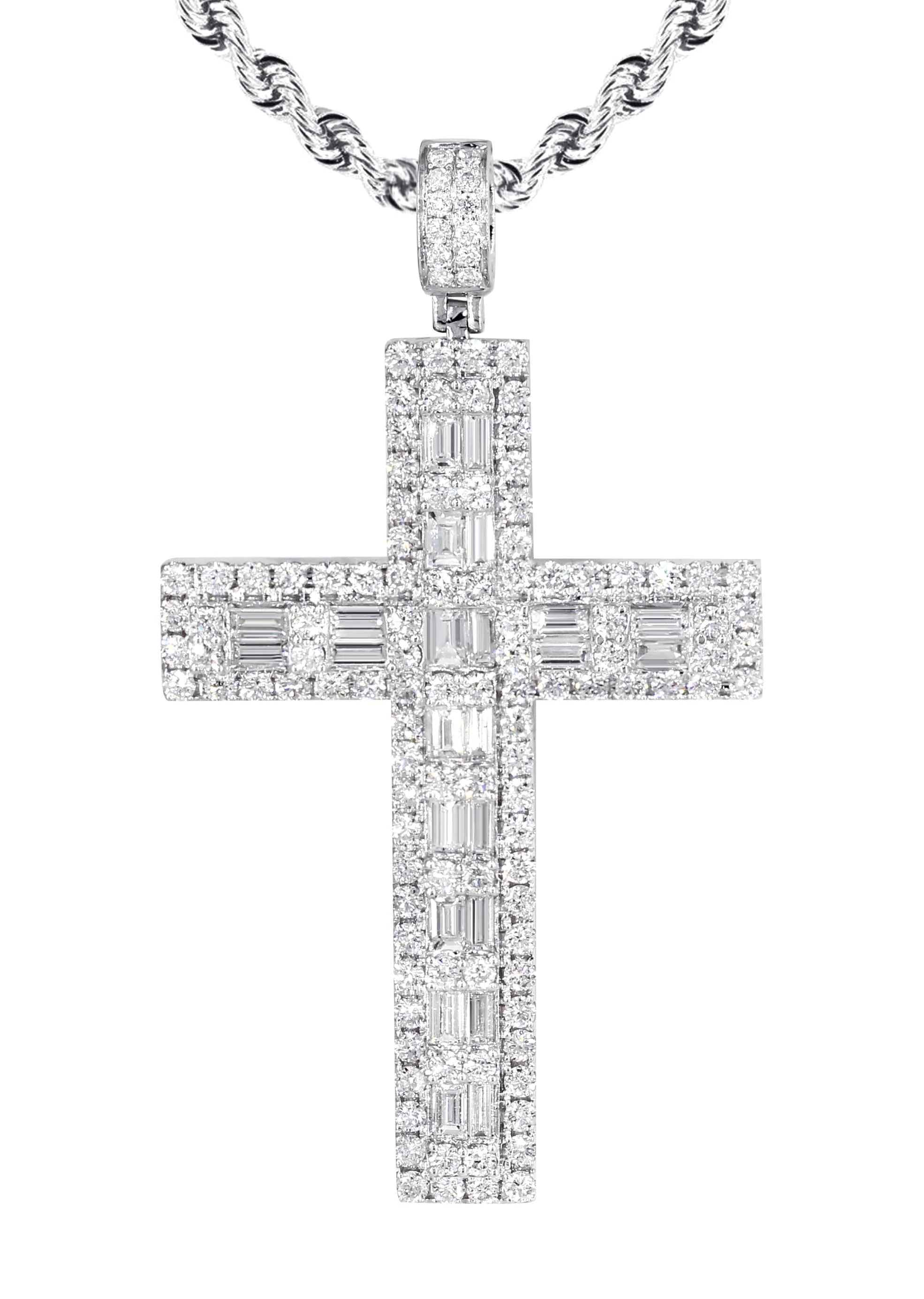 14K White Gold Diamond Cross Necklace | 4.56 Carats - Image 2