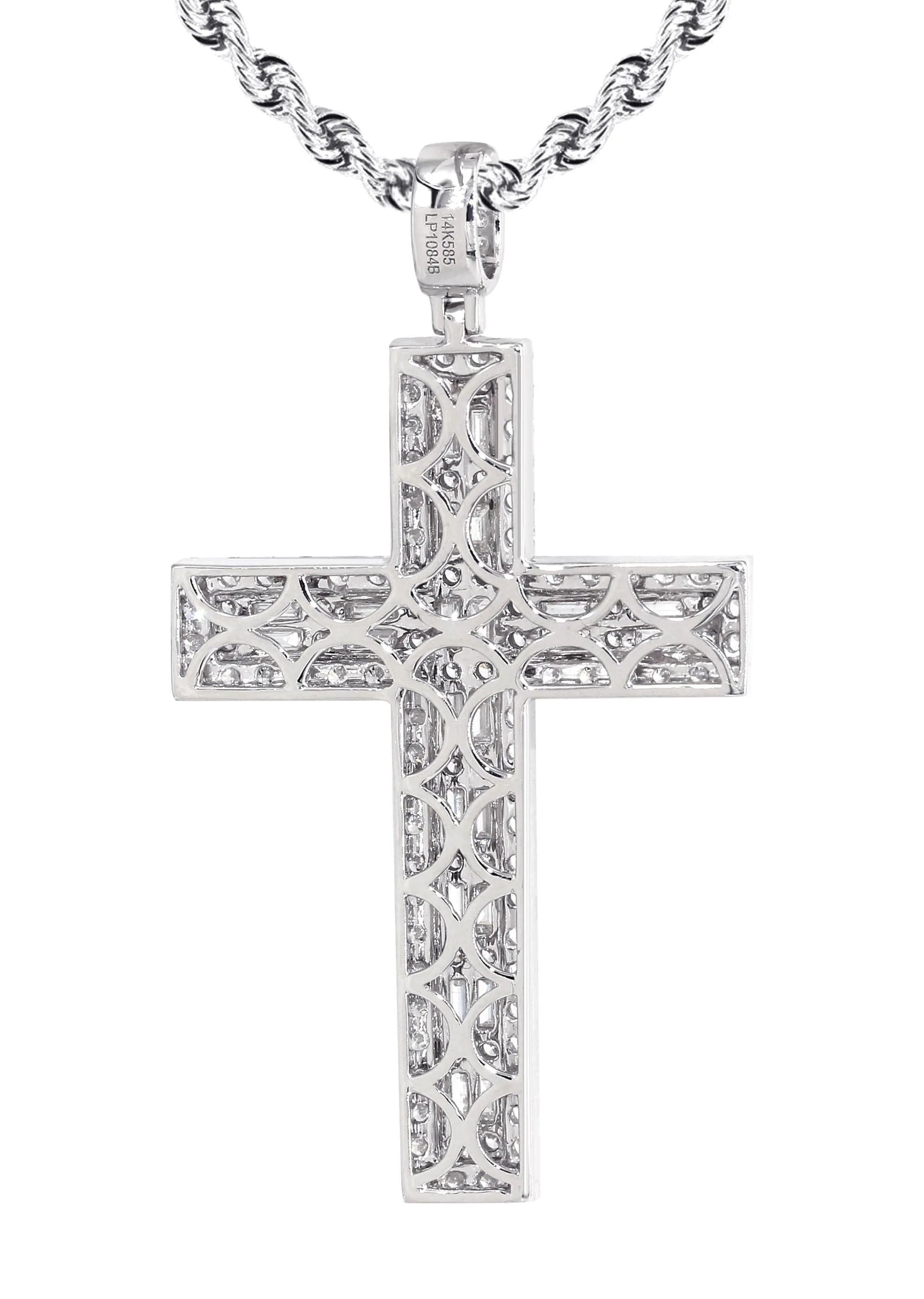 14K White Gold Diamond Cross Necklace | 4.56 Carats - Image 3