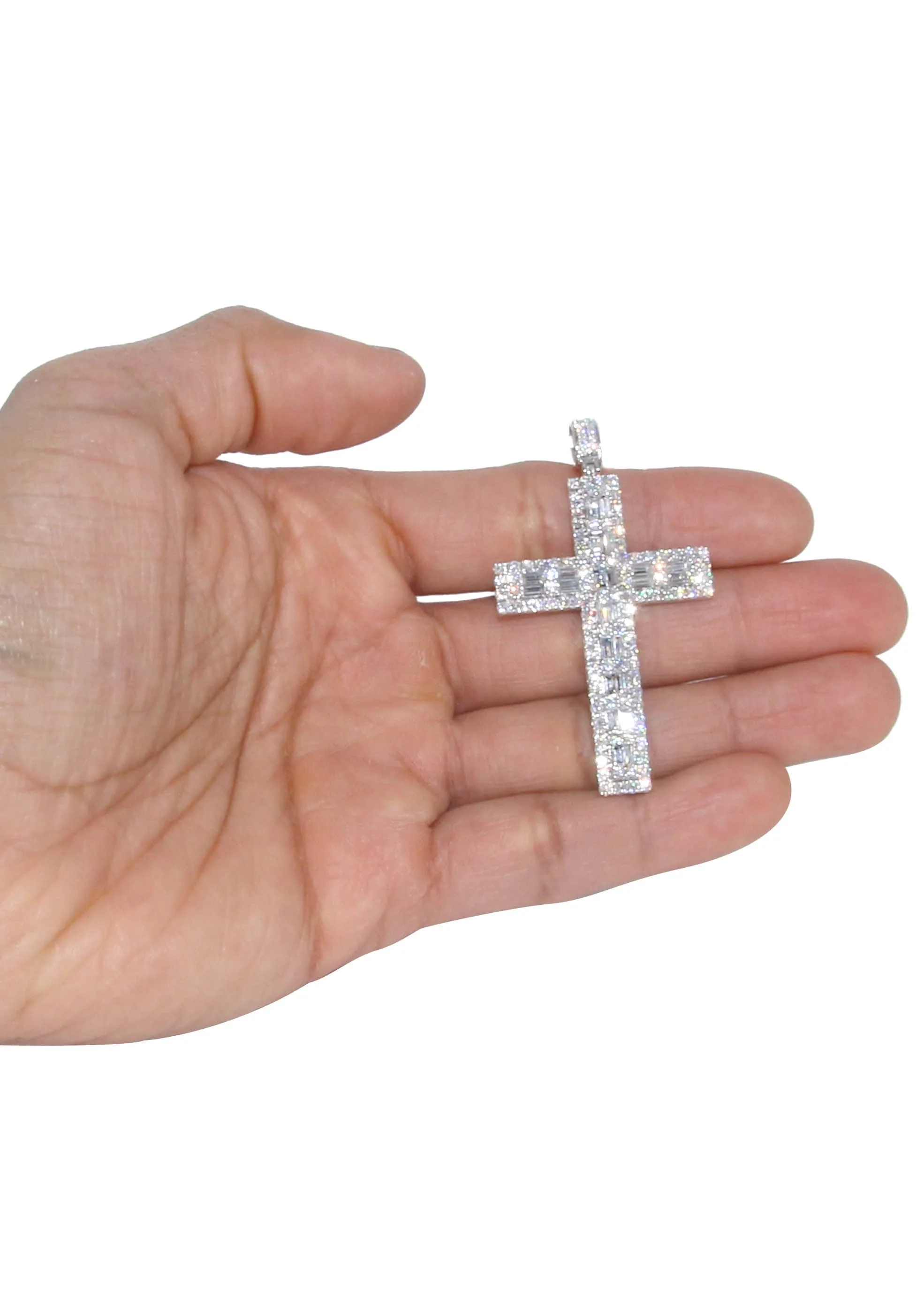 14K White Gold Diamond Cross Necklace | 4.56 Carats - Image 5