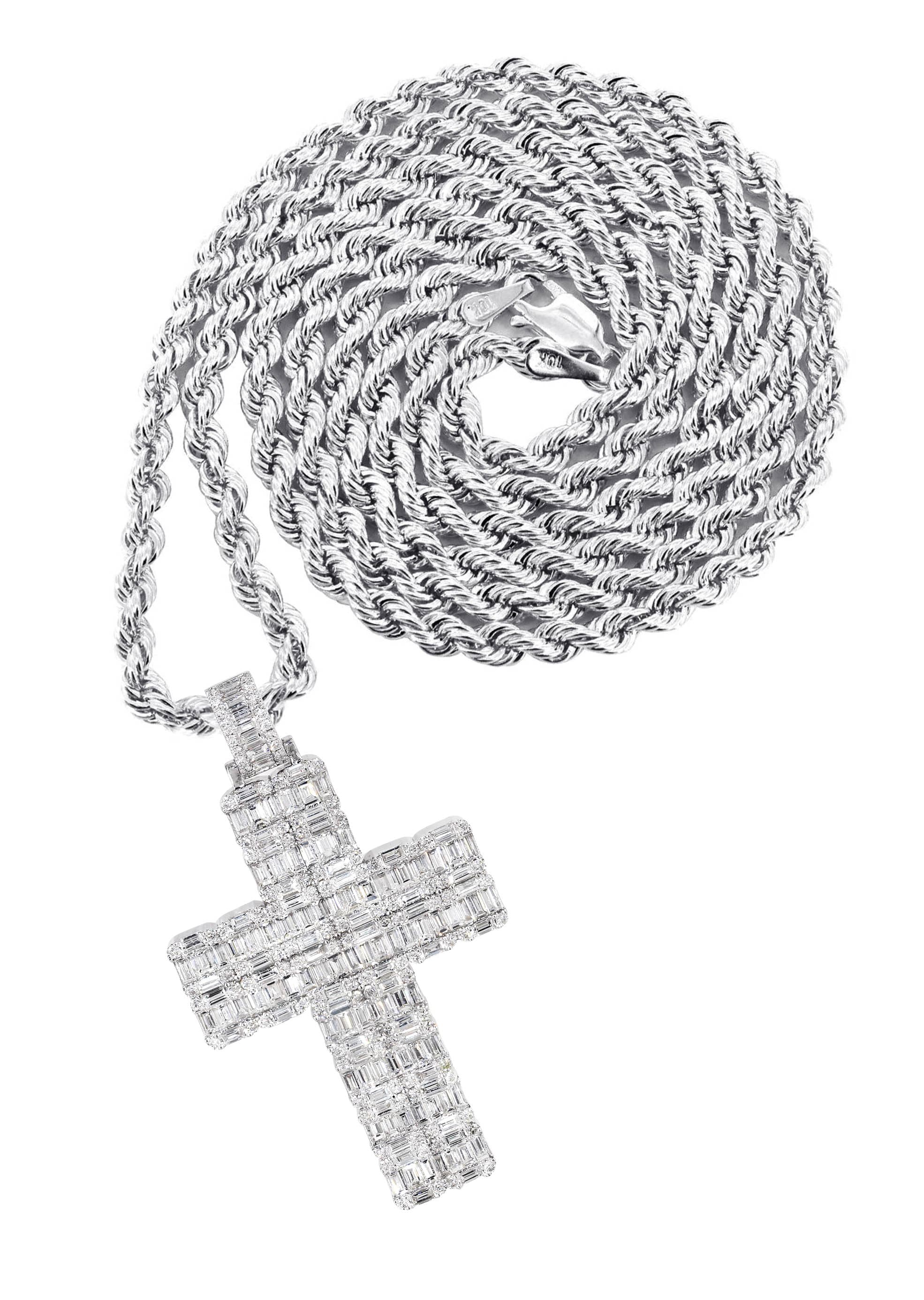 14K White Gold Diamond Cross Necklace | 6.47 Carats