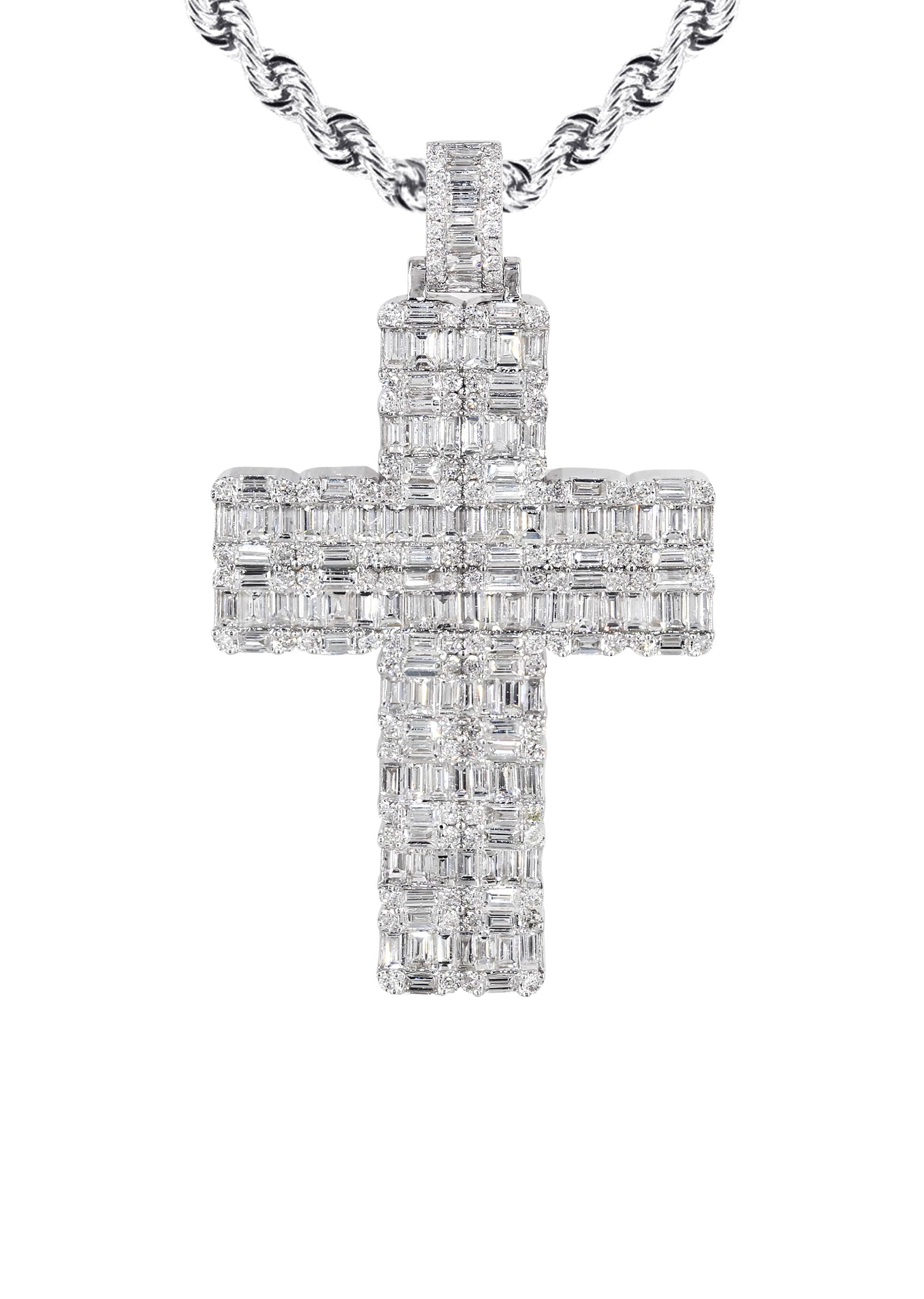 14K White Gold Diamond Cross Necklace | 6.47 Carats - Image 2
