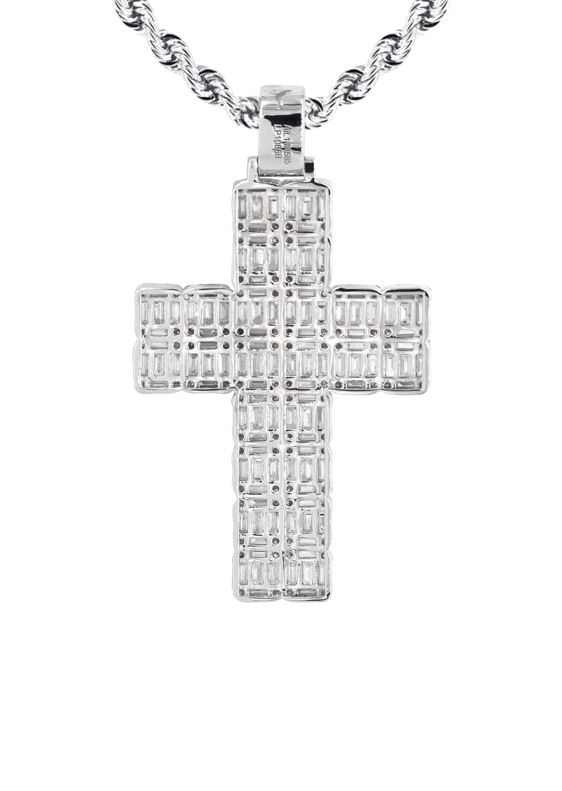 14K White Gold Diamond Cross Necklace | 6.47 Carats - Image 3