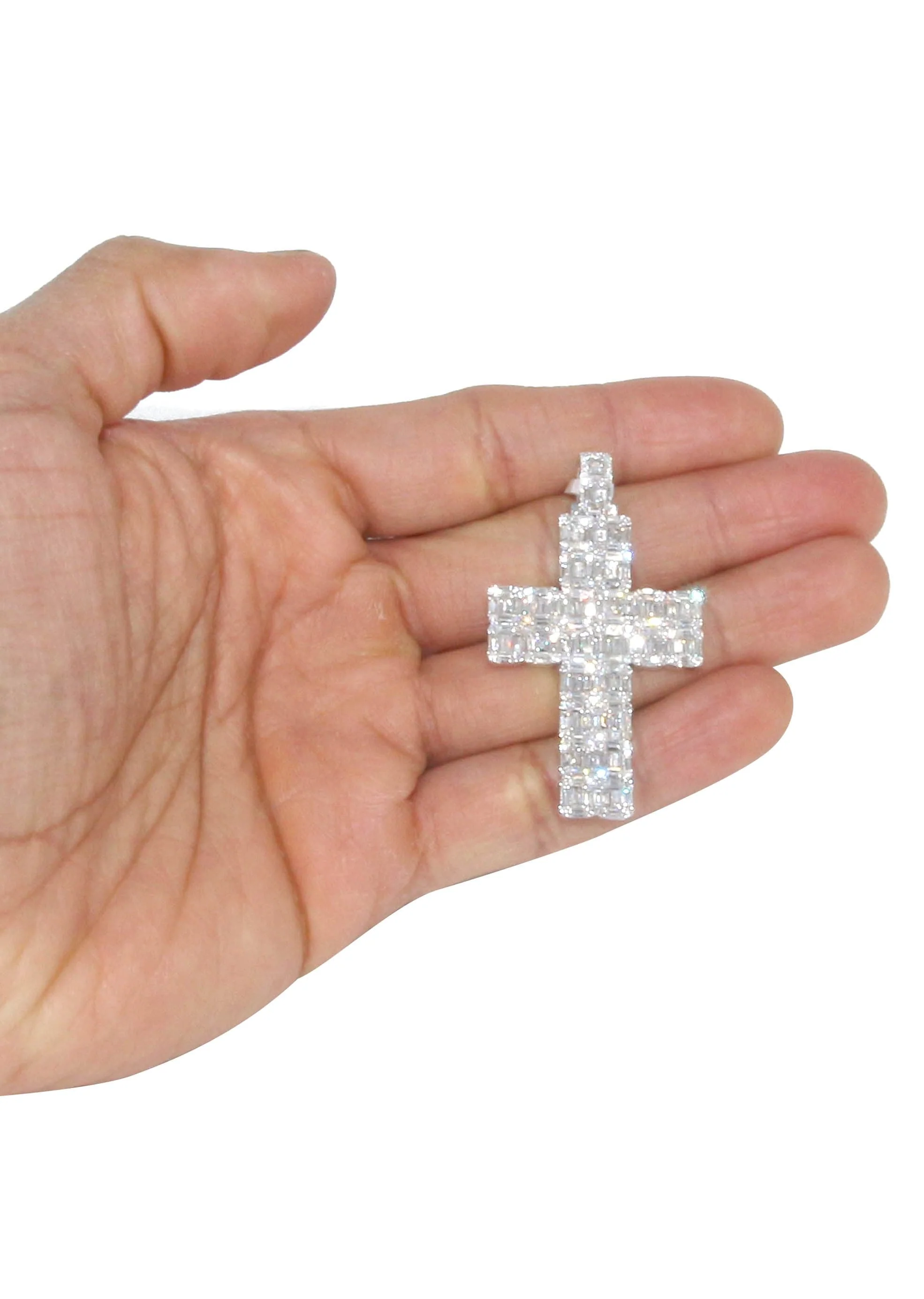14K White Gold Diamond Cross Necklace | 6.47 Carats - Image 5