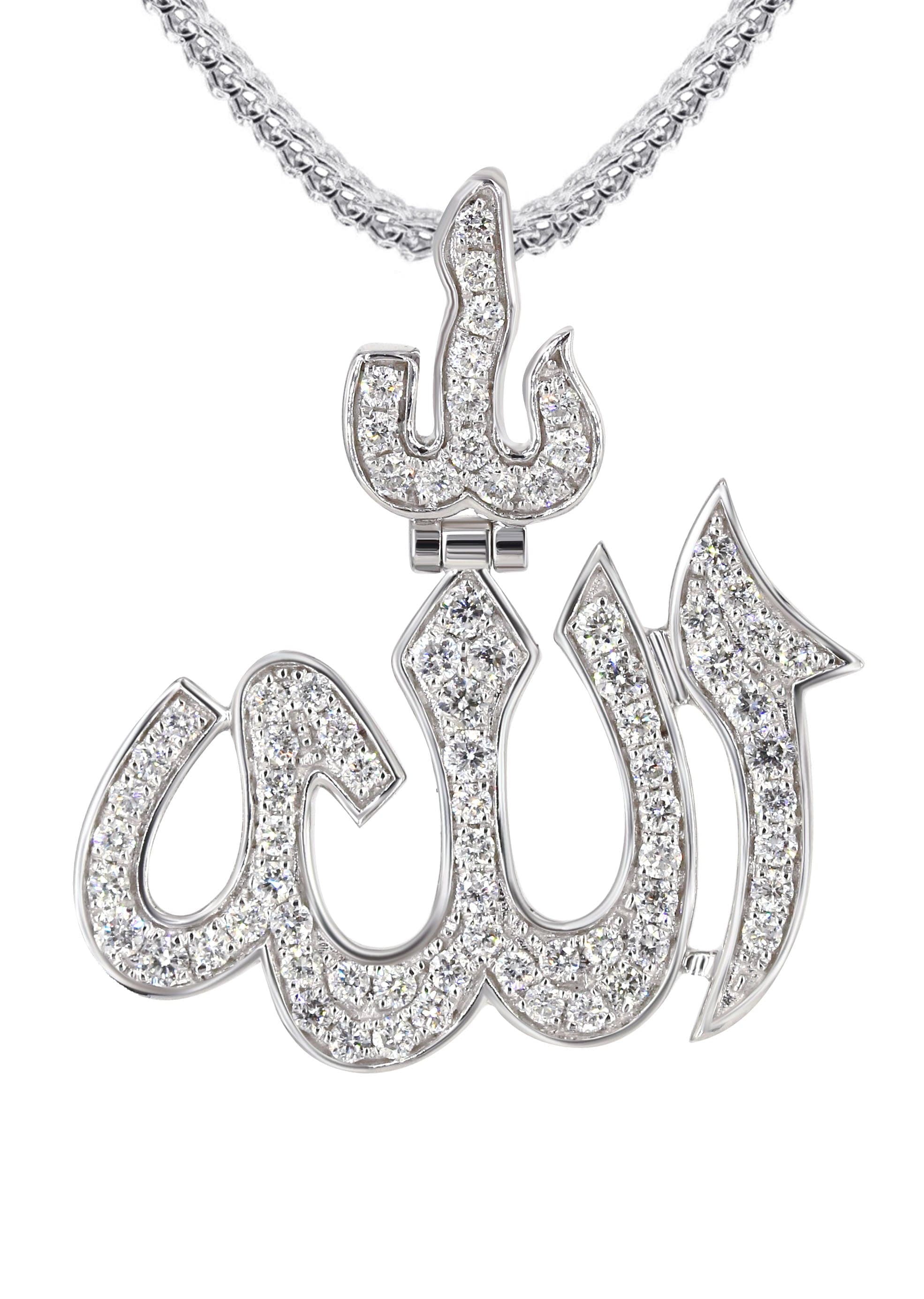 14K White Gold Diamond Allah Necklace | 1.14 Carats - Image 2