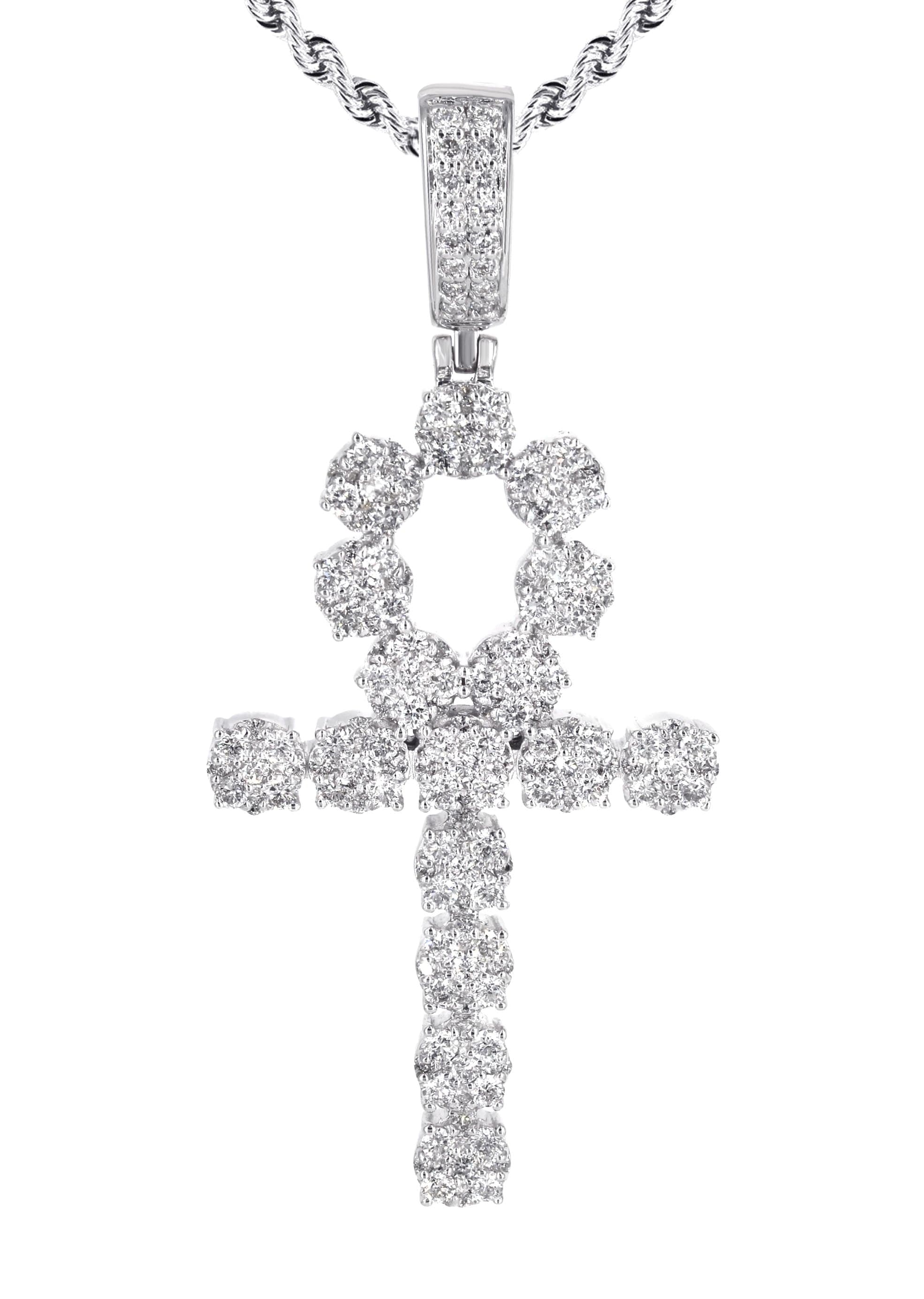 14K White Gold Diamond Ankh Necklace | 1.75 Carats - Image 2