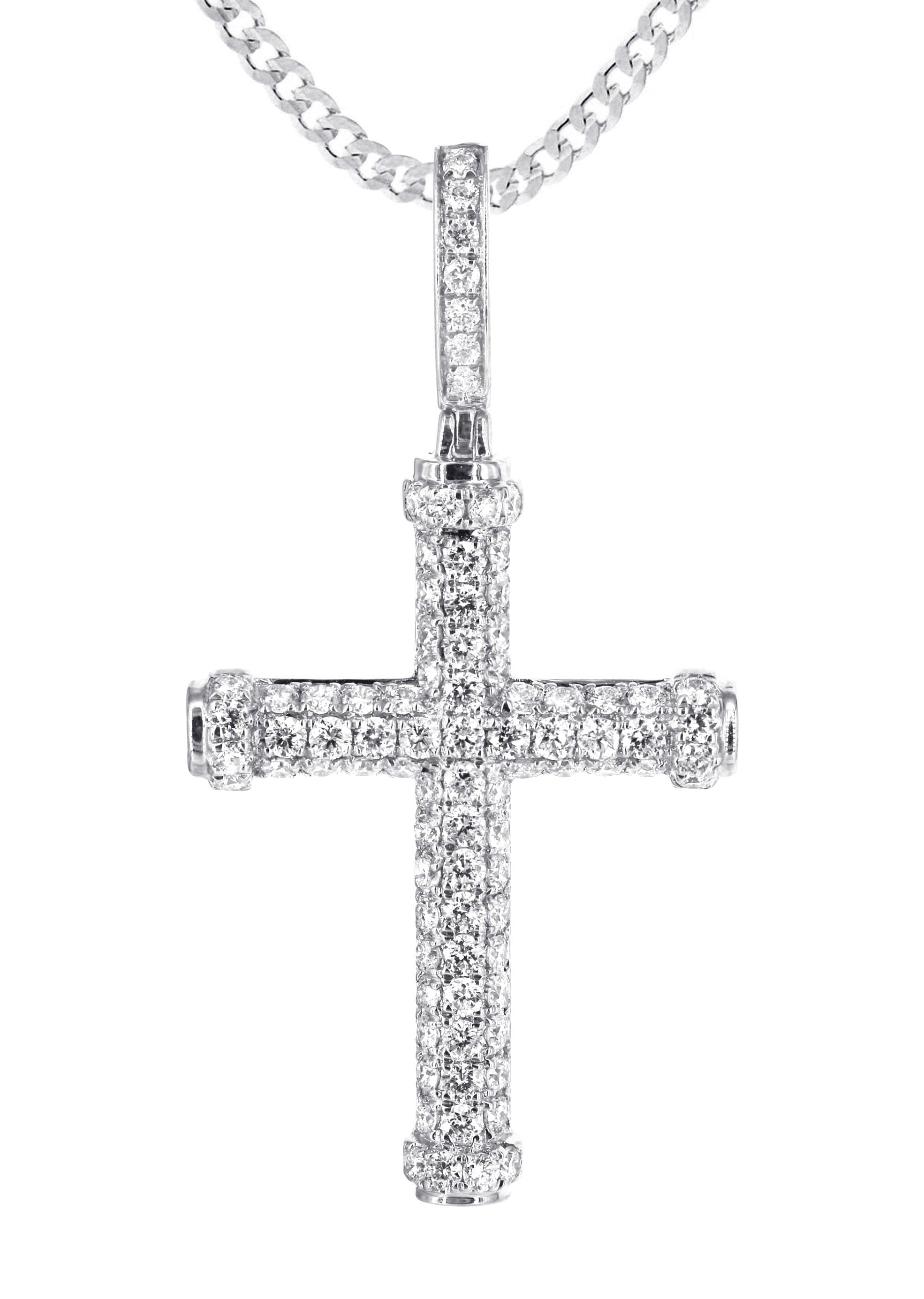 14K White Gold Diamond Cross Necklace | 1.28 Carats - Image 2