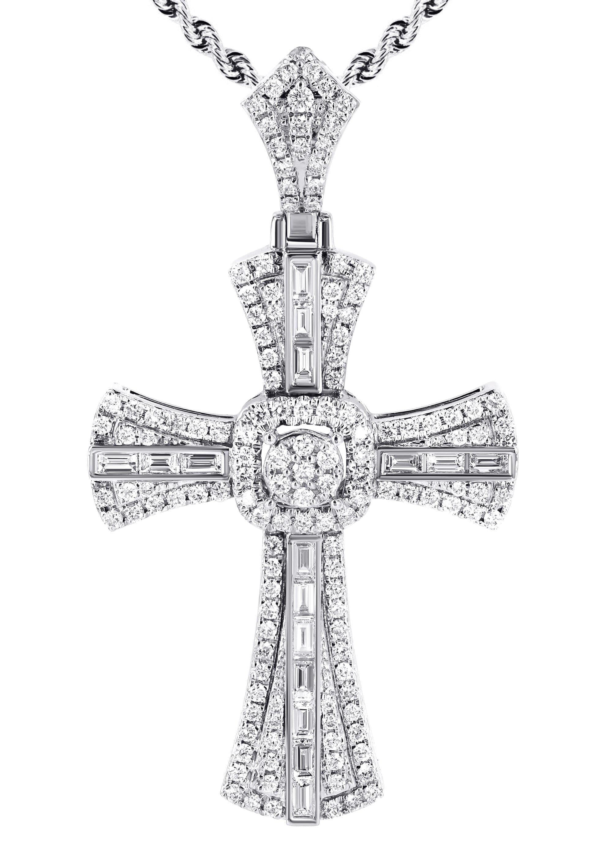 14K White Gold Diamond Cross Necklace | 2.46 Carats - Image 2