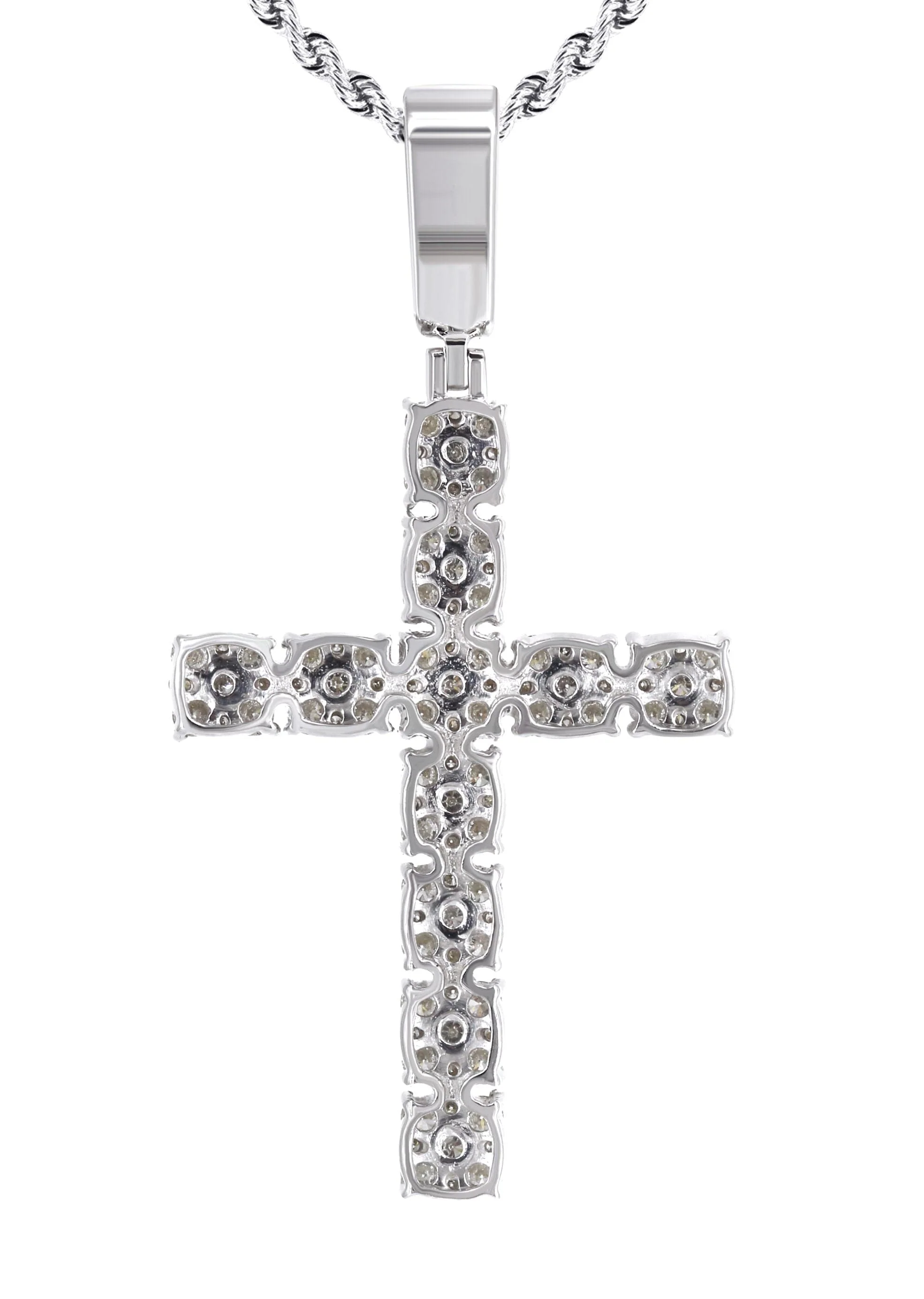 14K White Gold Diamond Cross Necklace | 1.6 Carats - Image 3