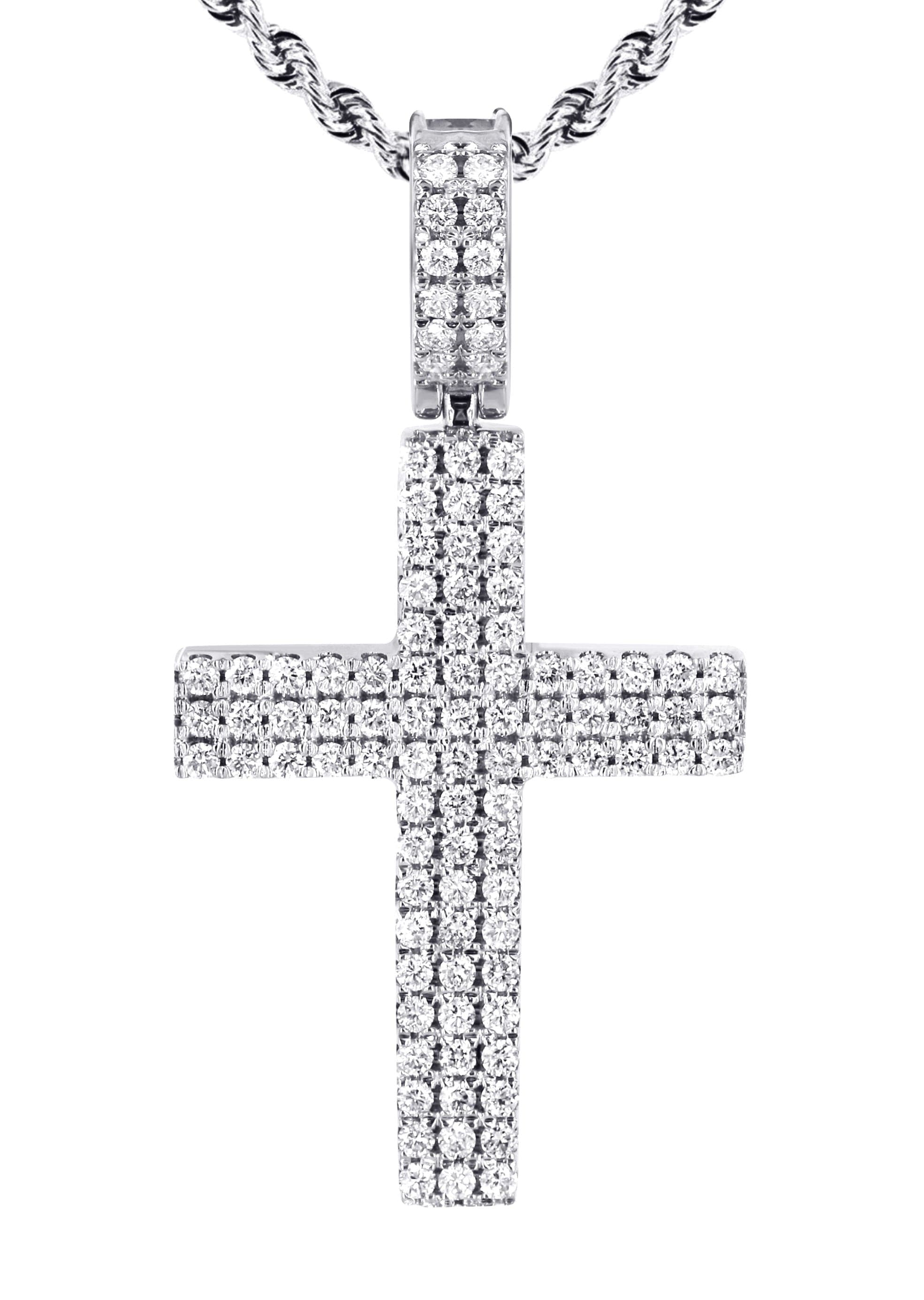 14K White Gold Diamond Cross Necklace | 1.69 Carats - Image 2