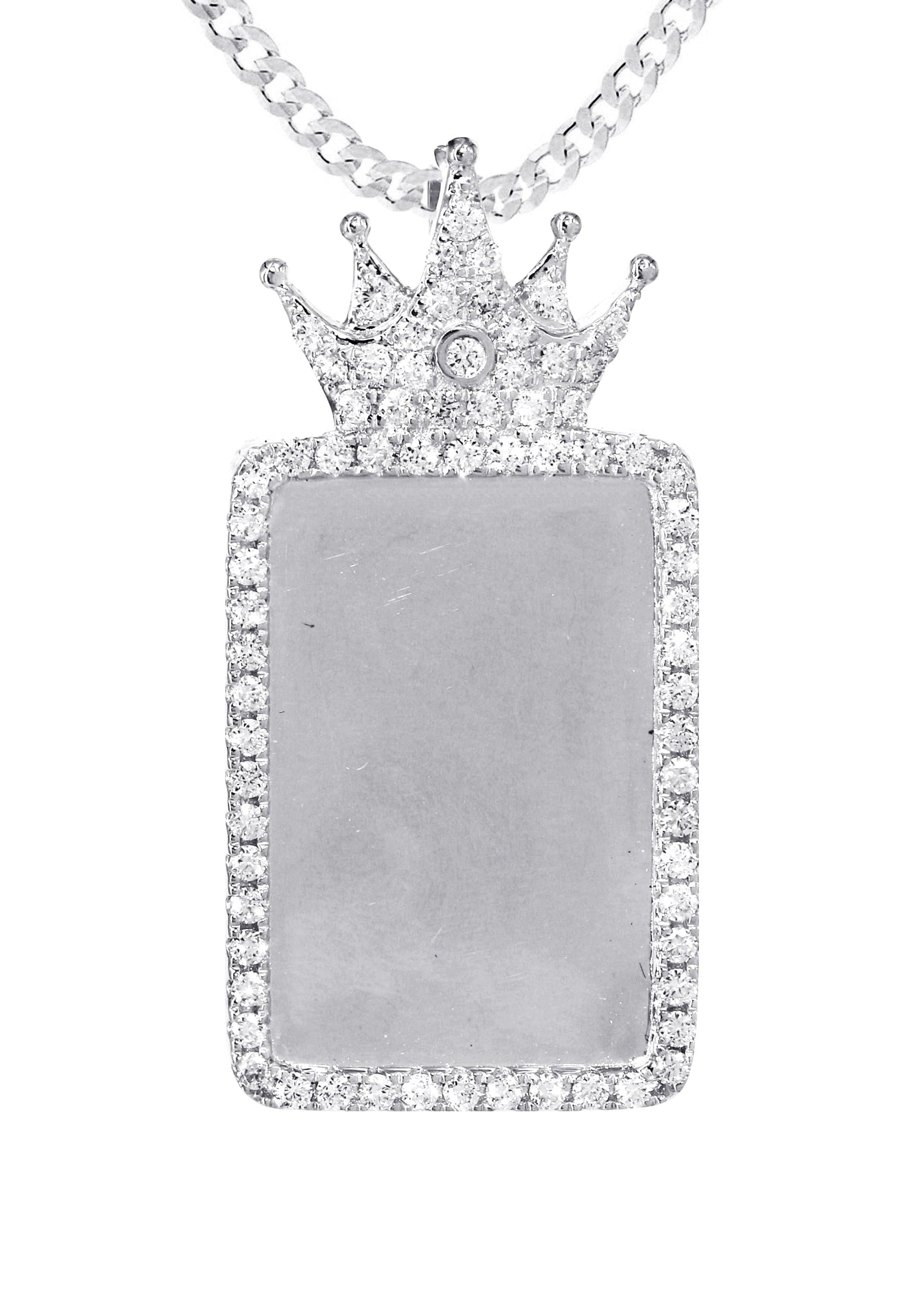 14K White Gold Diamond Crown Dog Tag Picture Pendant Necklace | 1.4 Carats | Appx. 17.2 Grams - Image 2