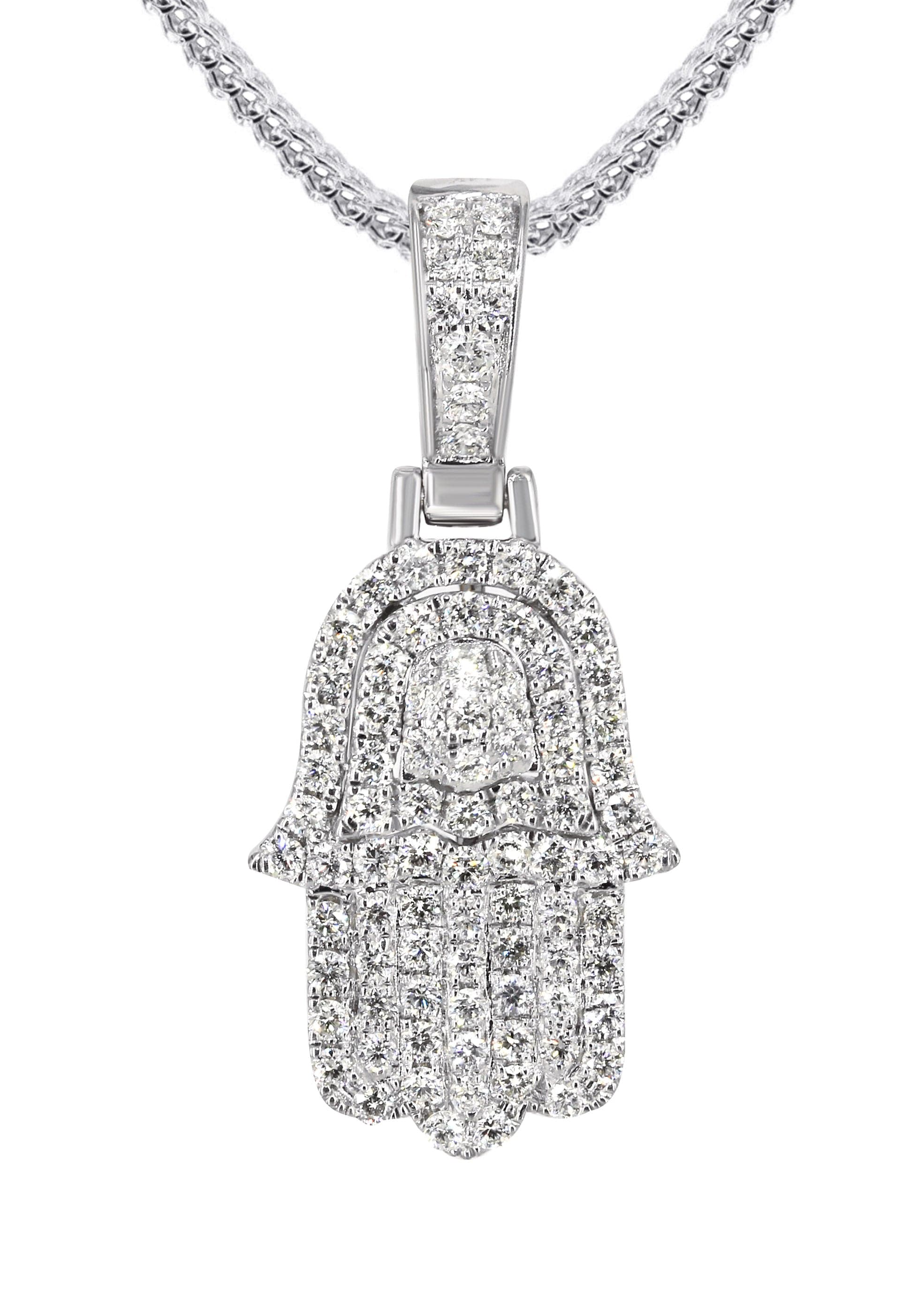 14K White Gold Diamond Hamsa Necklace | 1.25 Carats - Image 2
