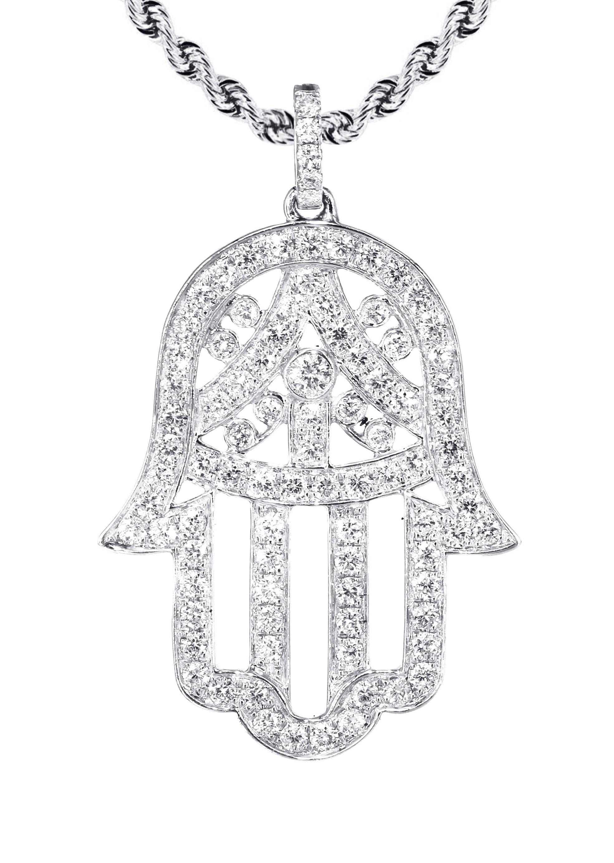 14K White Gold Diamond Hamsa Necklace | 2.02 Carats - Image 2