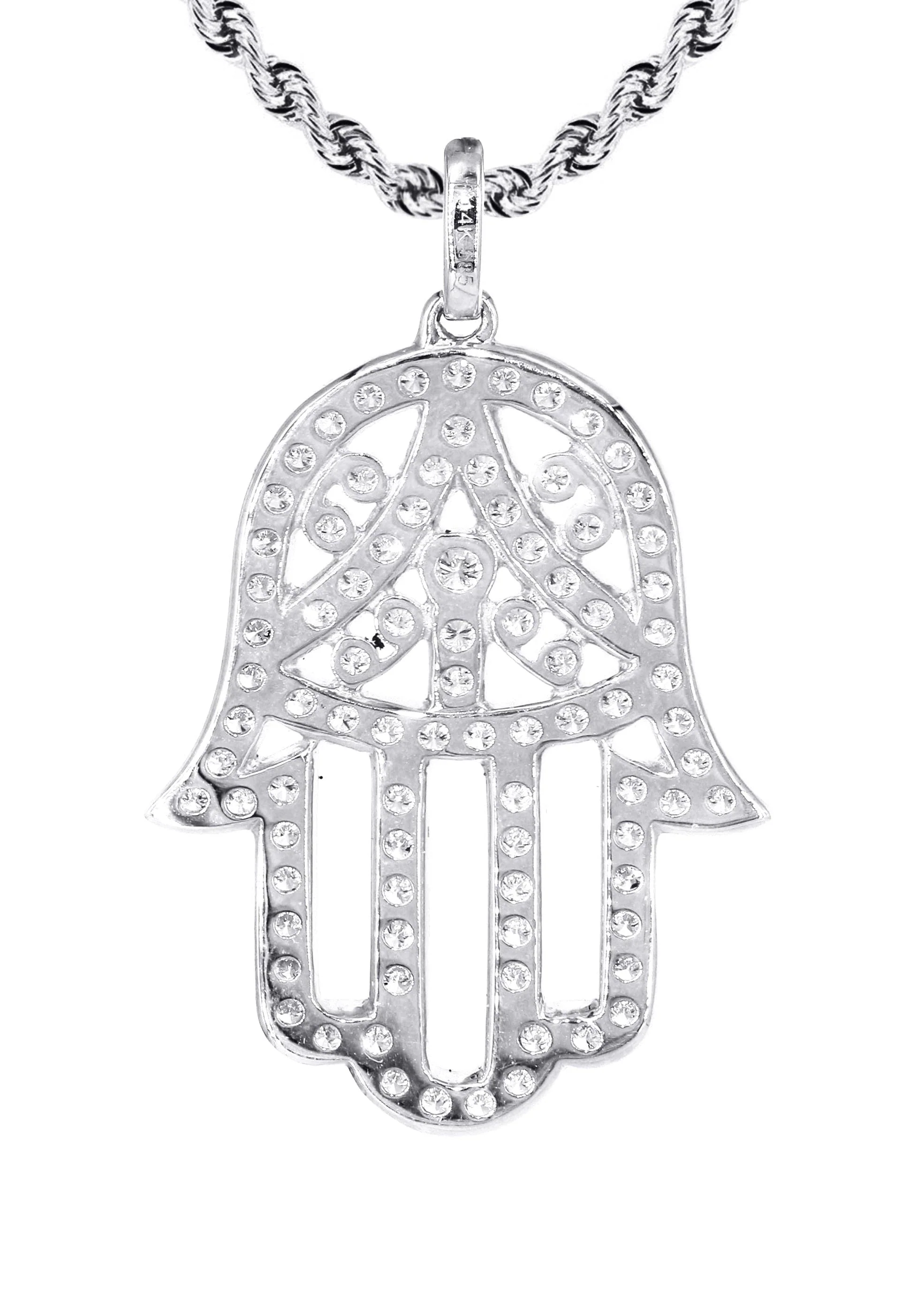 14K White Gold Diamond Hamsa Necklace | 2.02 Carats - Image 3