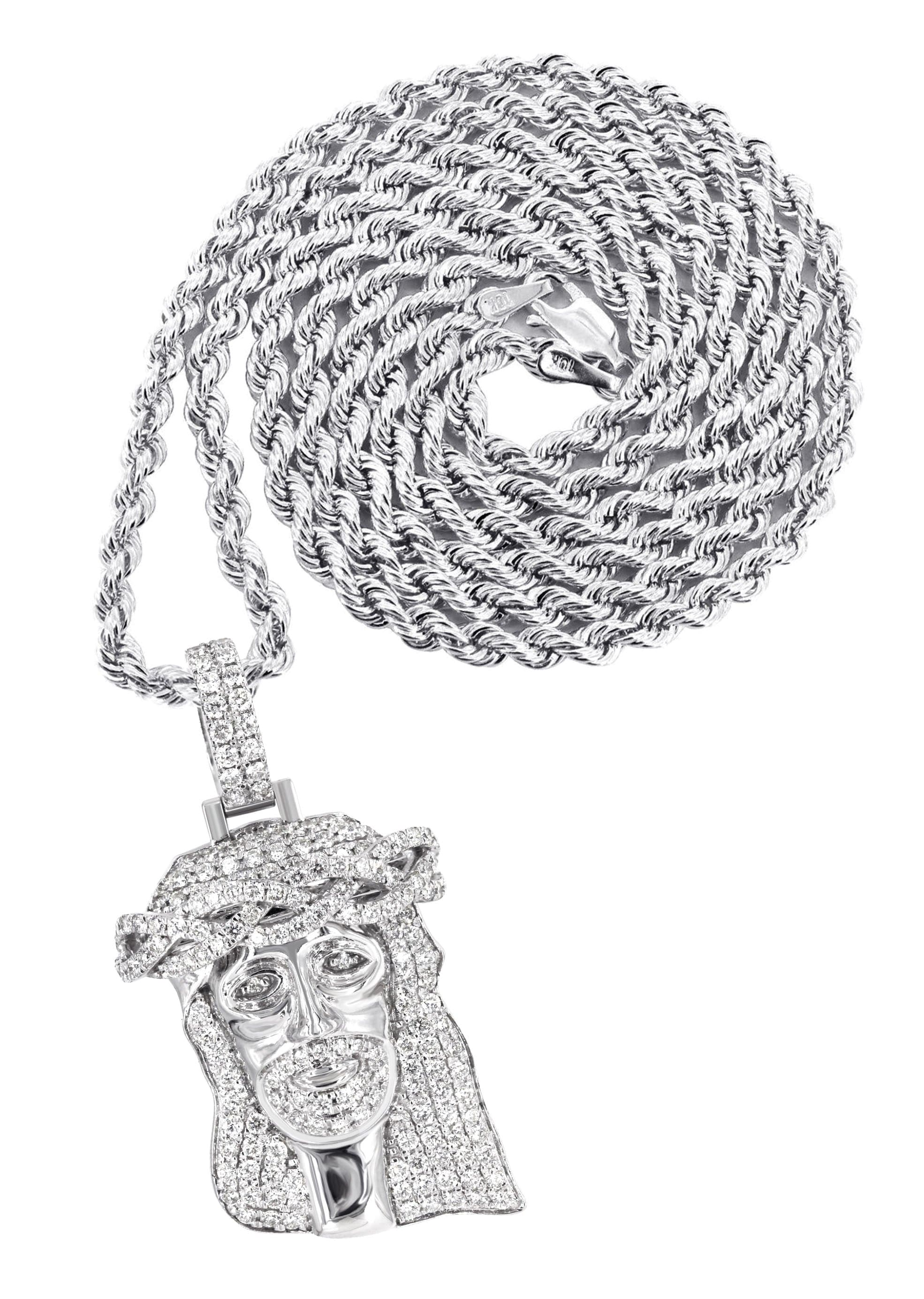 14K White Gold Diamond Jesus Head Necklace | 2.85 Carats
