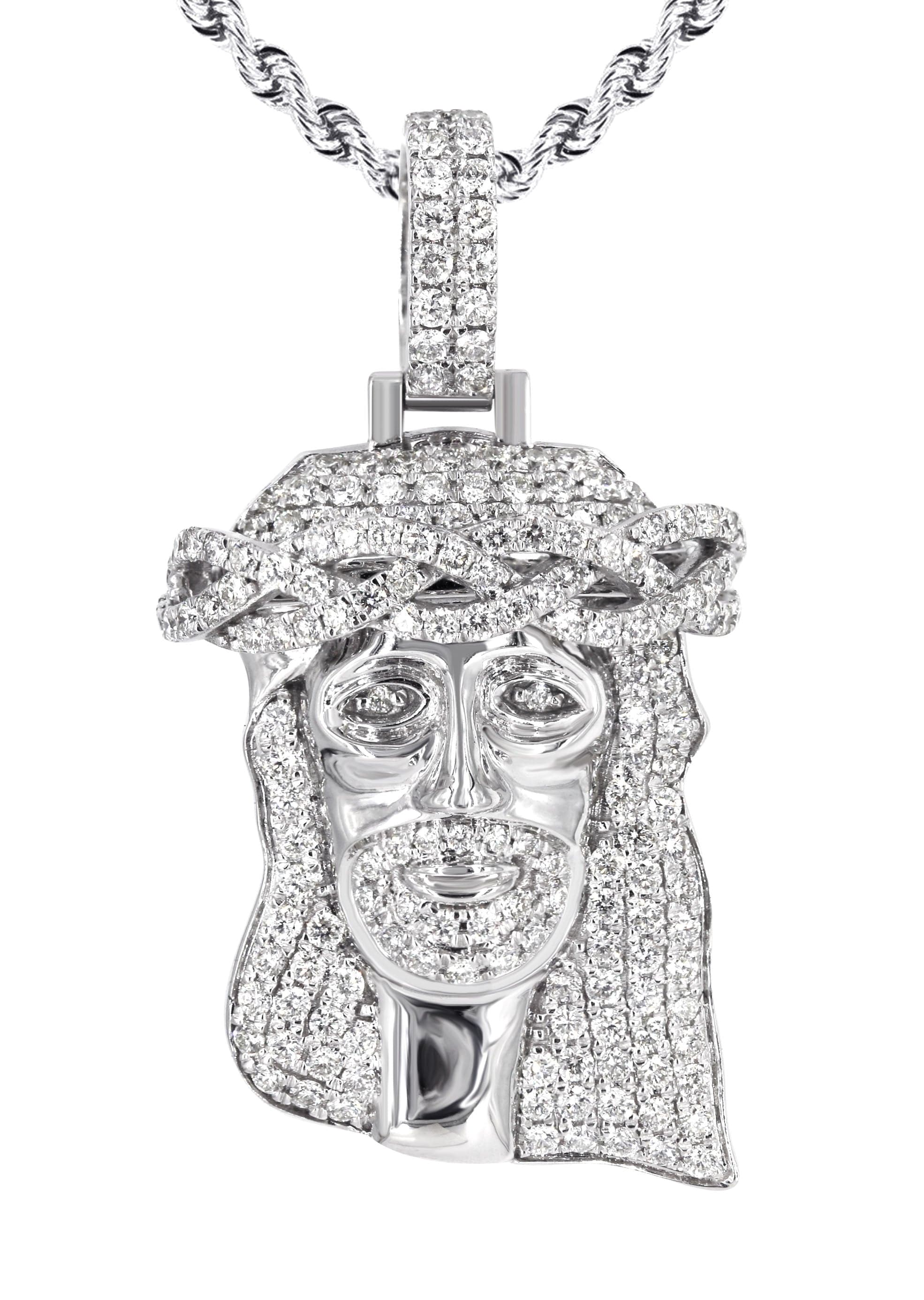 14K White Gold Diamond Jesus Head Necklace | 2.85 Carats - Image 2