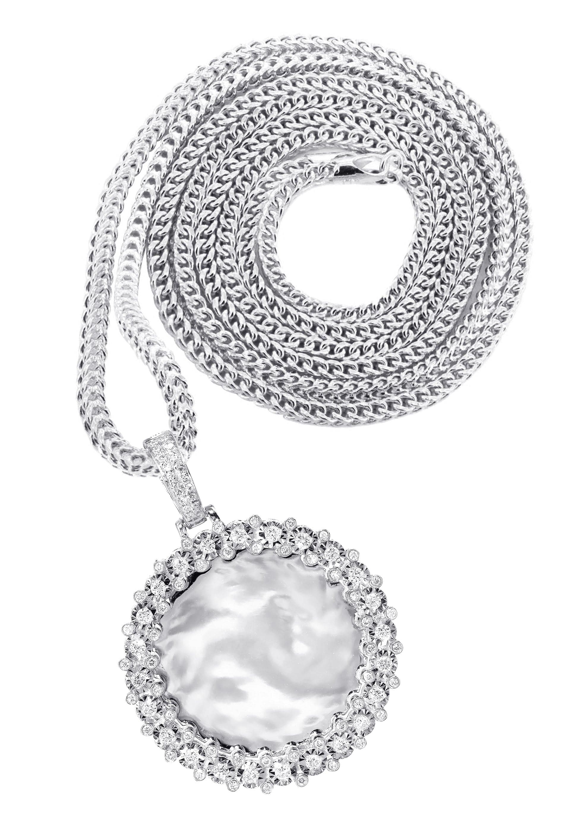 14K White Gold Diamond Round Picture Pendant Necklace | 0.63 Carats | Appx. 16 Grams