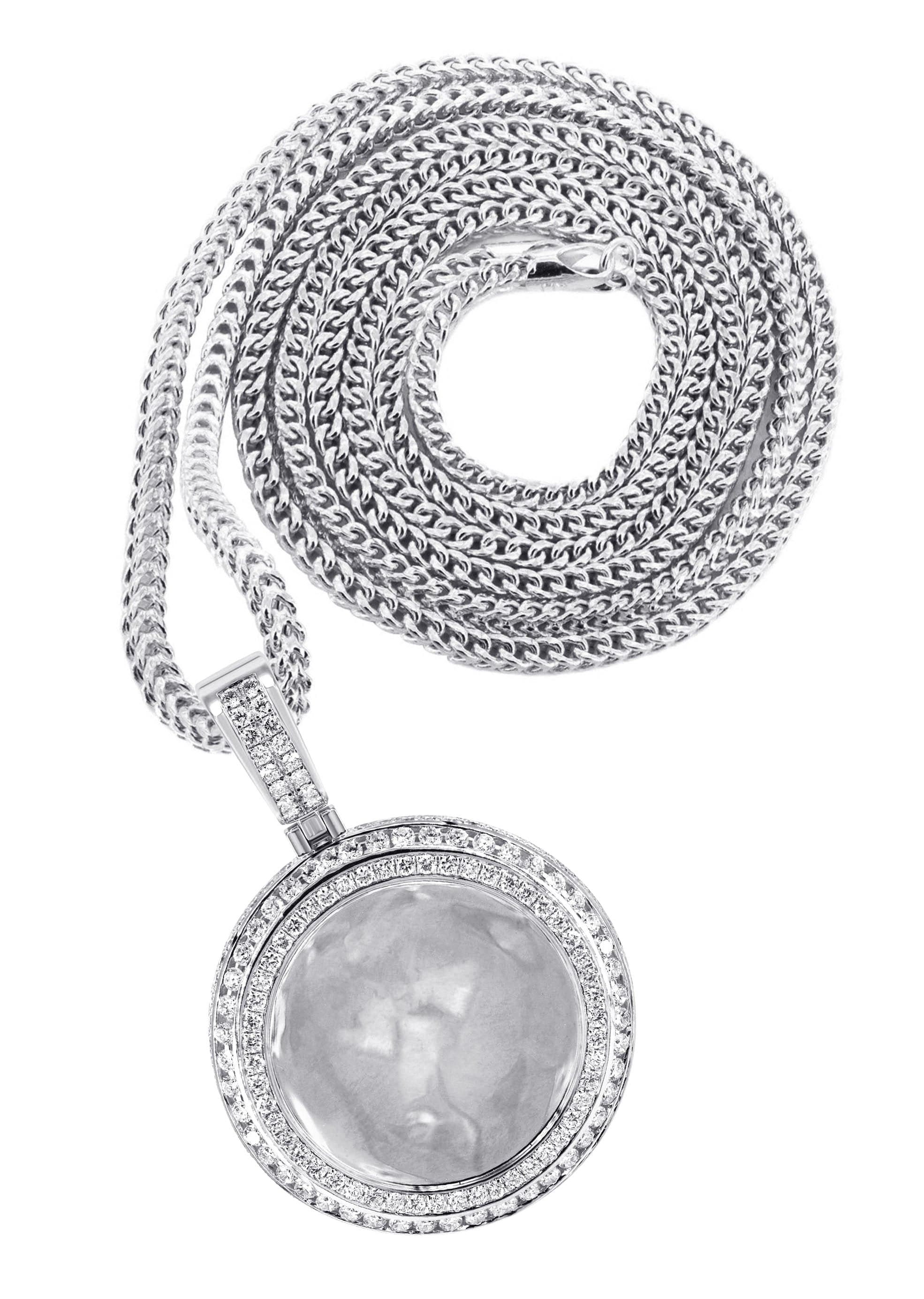 14K White Gold Diamond Round Picture Pendant Necklace | 4.25 Carats | Appx. 21 Grams
