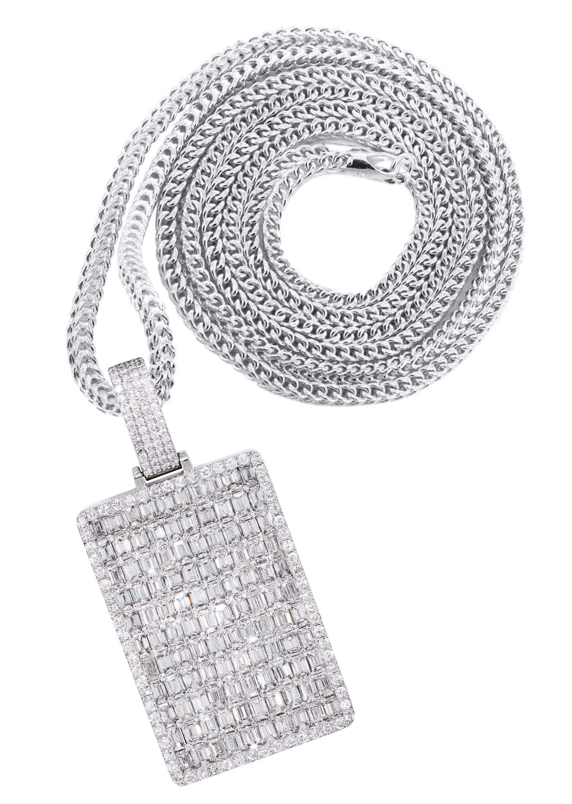 14K White Gold Dog Tag Diamond Necklace | 10.8 Carats