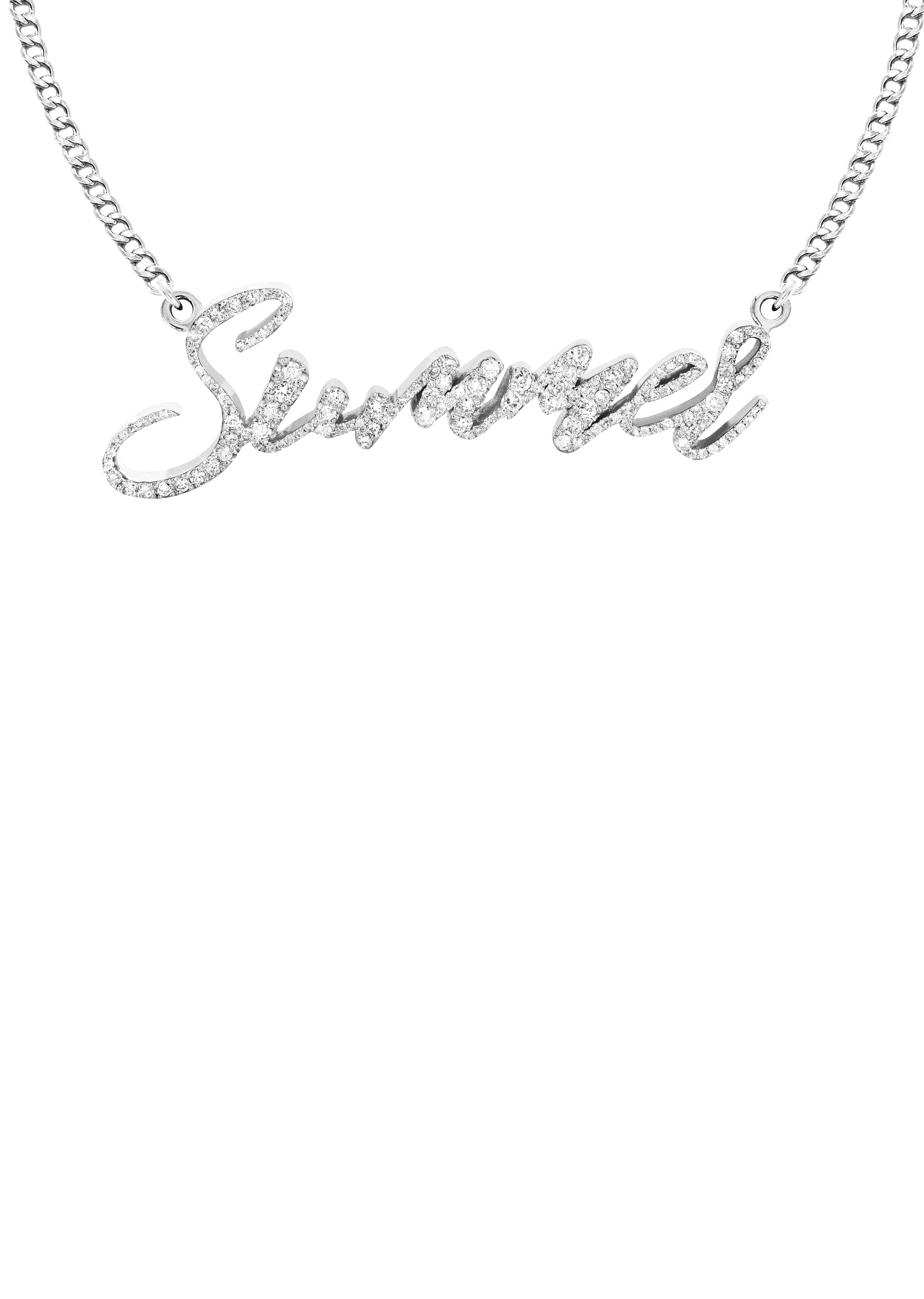 14K White Gold Full Diamond Name Plate Necklace | Style #75