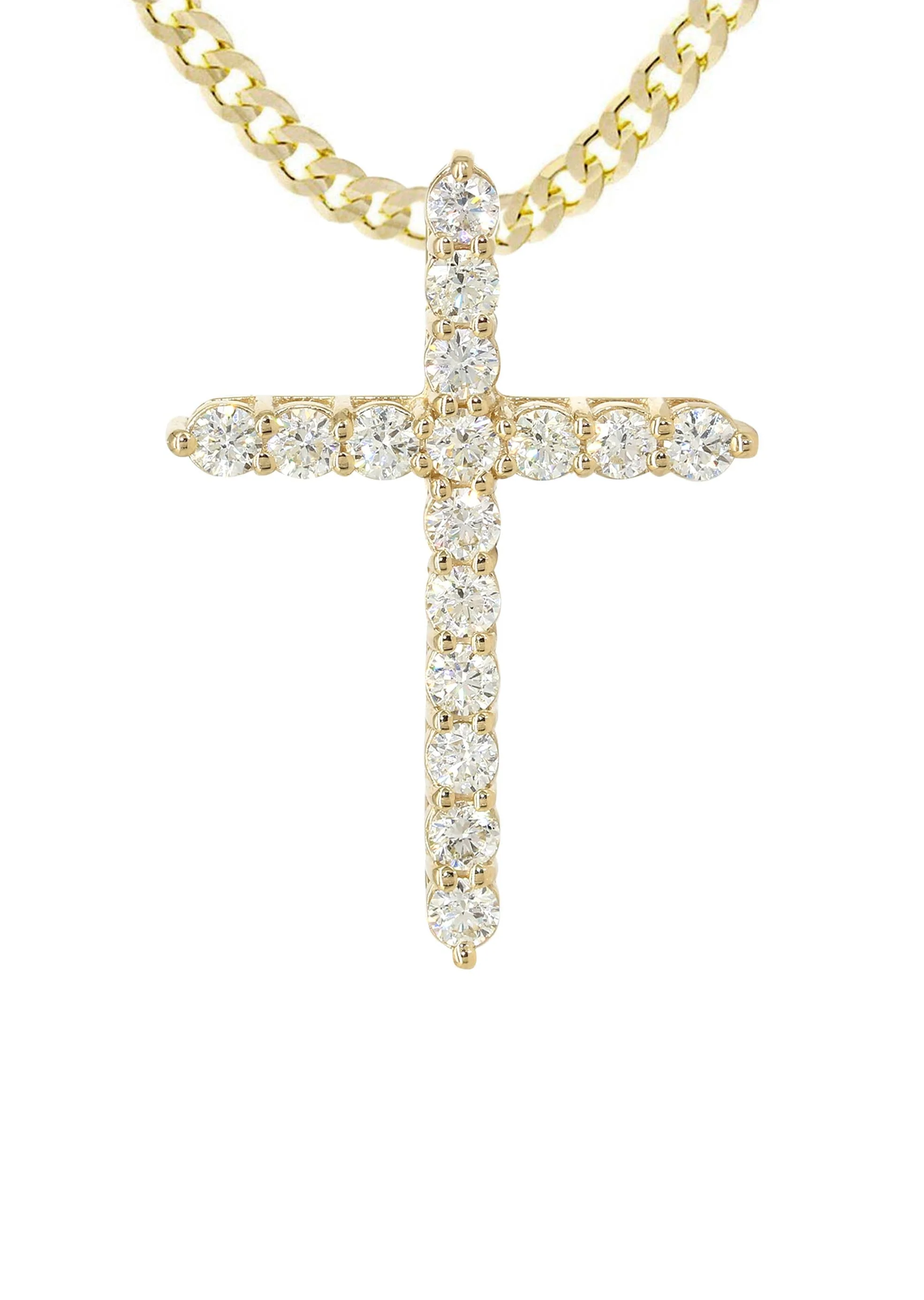 14K Yellow Gold Diamond Cross Necklace  | 3.1 Carats - Image 2