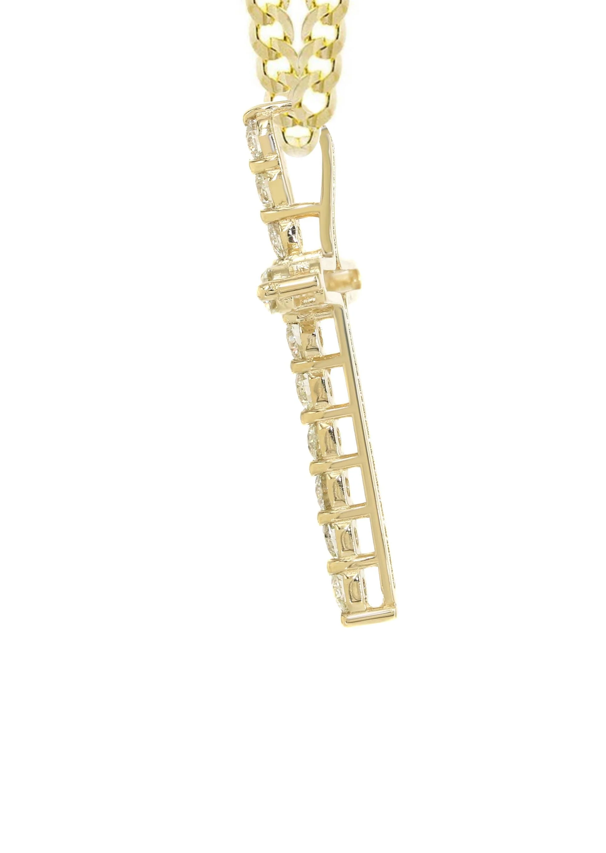 14K Yellow Gold Diamond Cross Necklace  | 3.1 Carats - Image 4