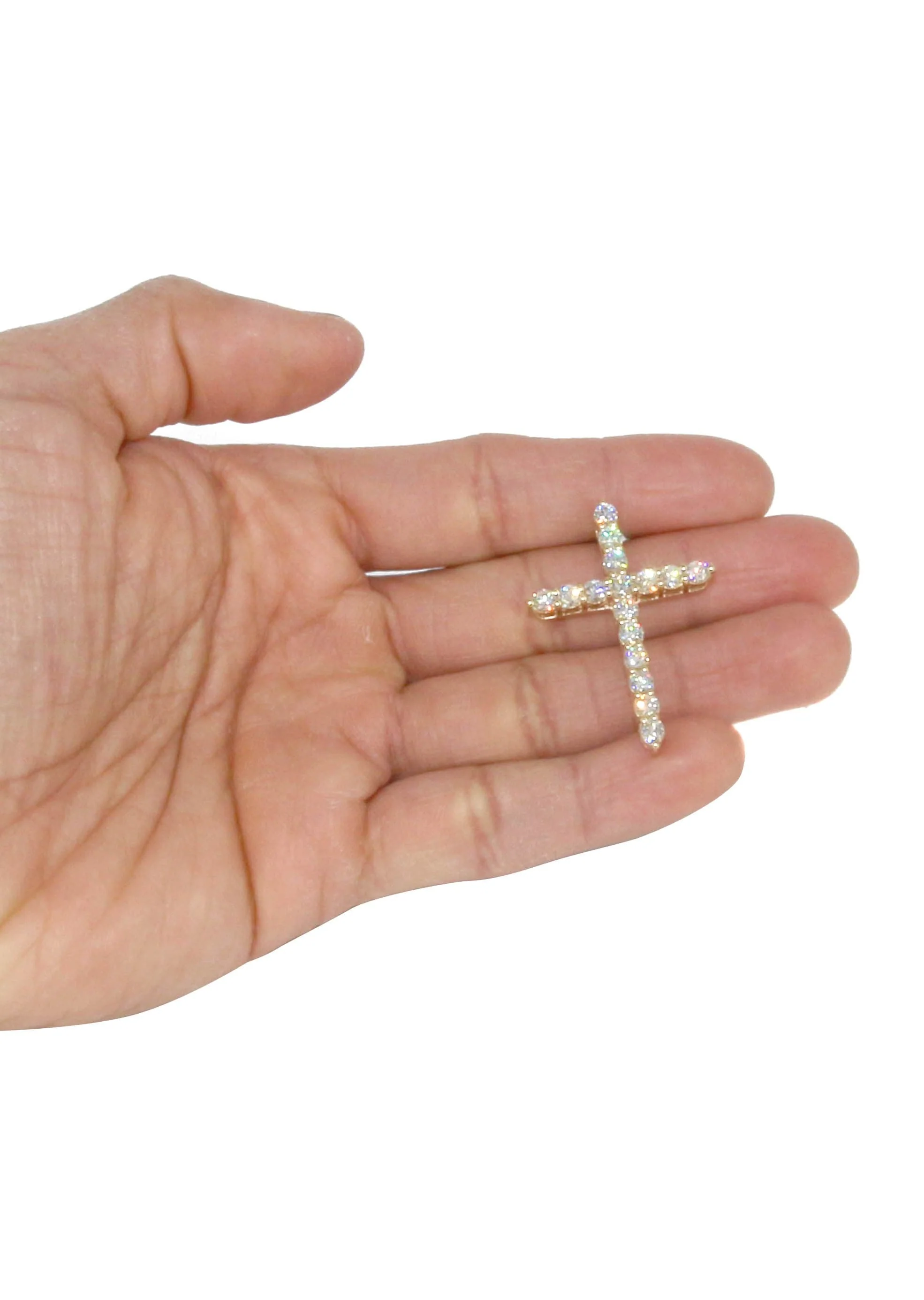 14K Yellow Gold Diamond Cross Necklace  | 3.1 Carats - Image 5