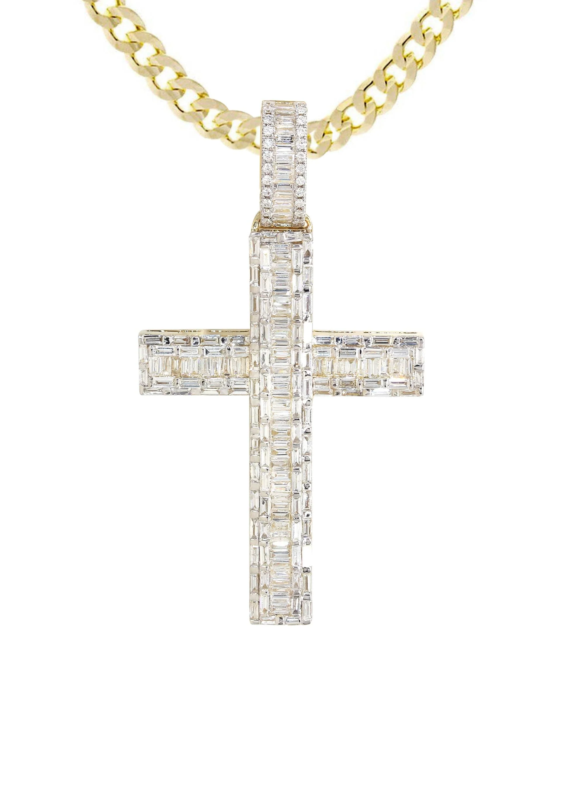 14K Yellow Gold Diamond Cross Necklace  | 4.19 Carats - Image 2